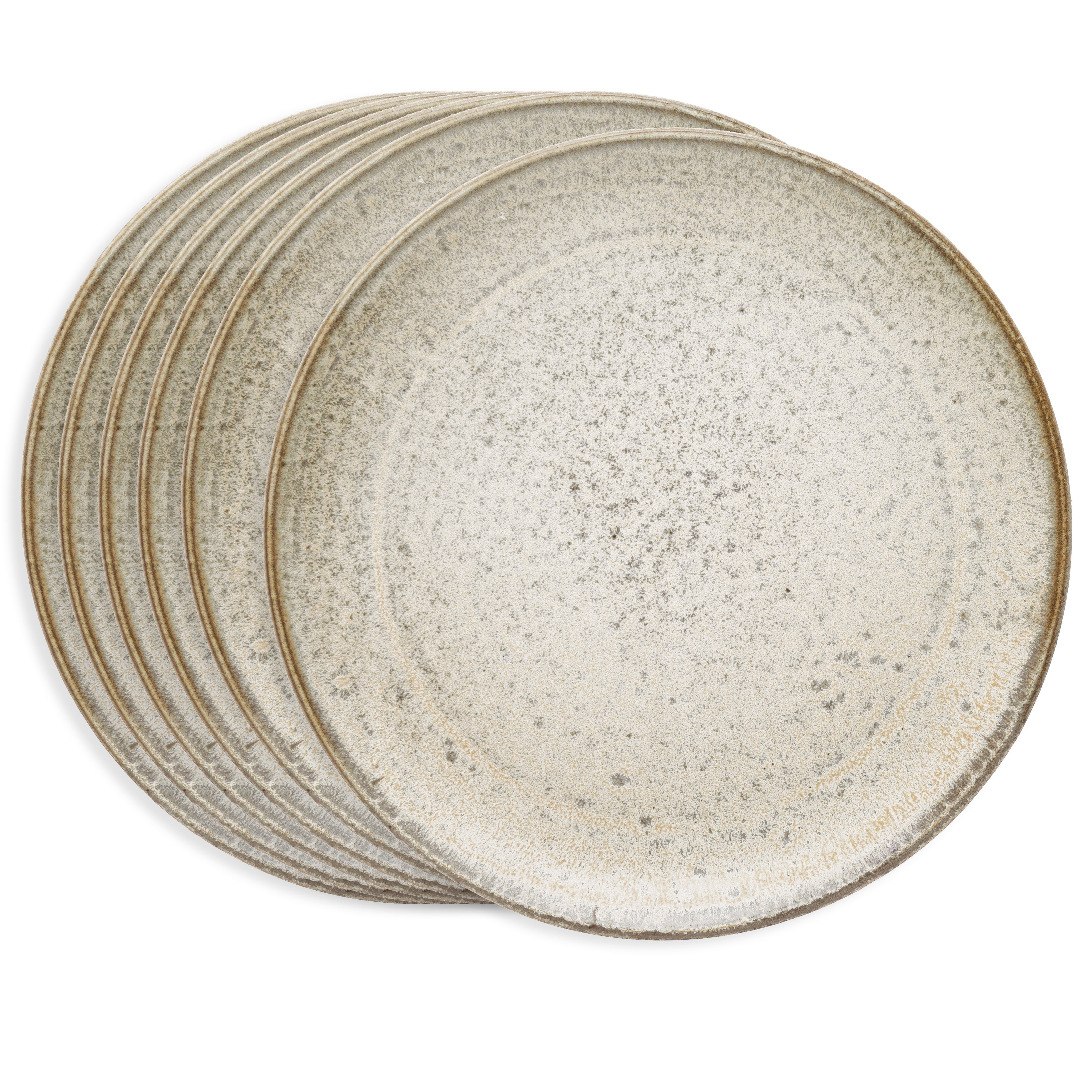 Set of 6, 8" Round Stoneware Plate with Reactive Glaze, Cream - Nomad Home