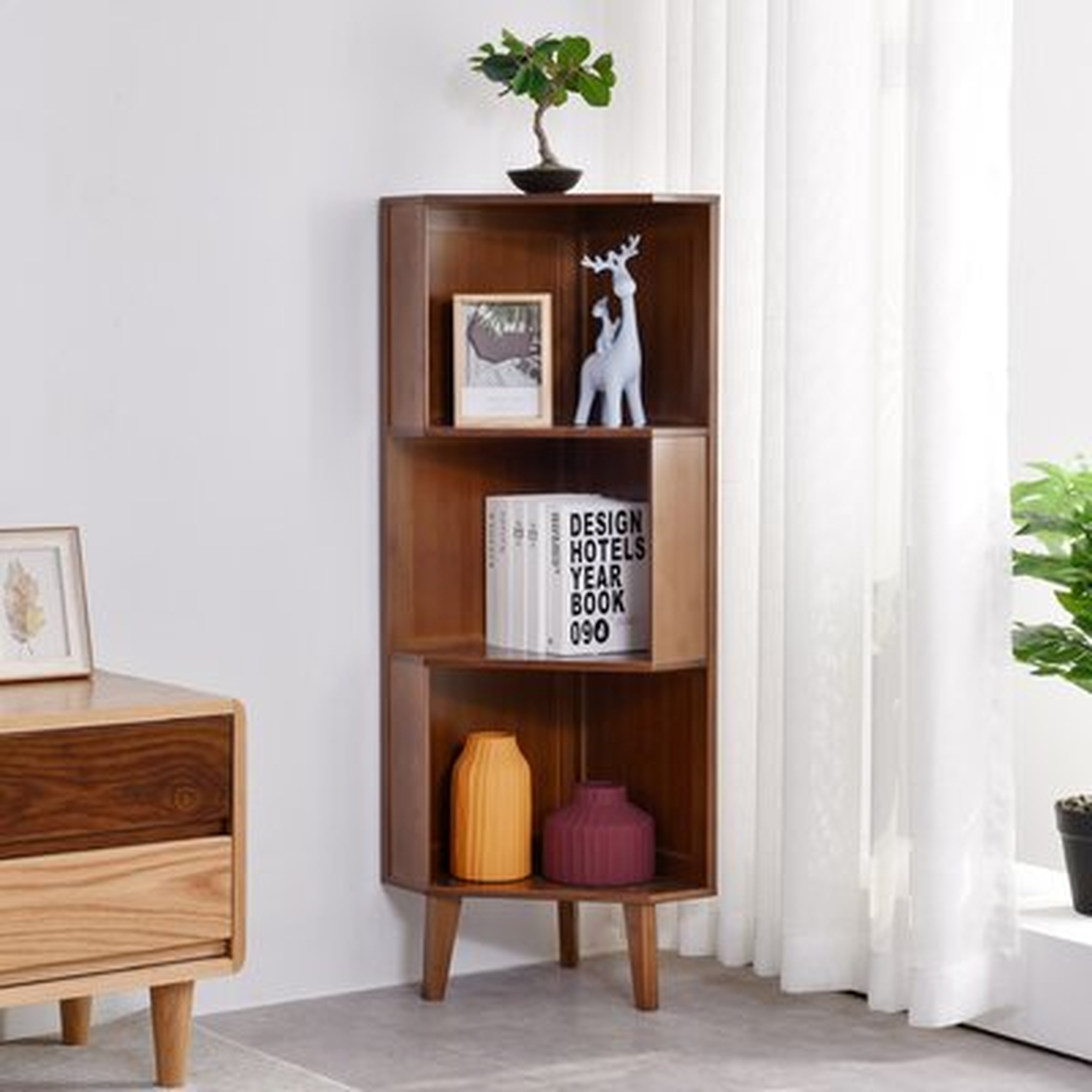George Oliver 3-shelf Corner Bookcase Industrial Cube Bookshelf A-shaped Display Corner Storage Tall Bookshelf Multifunctional Storage Display Stand Shelf For Home Office Living Room Decoration - Wayfair