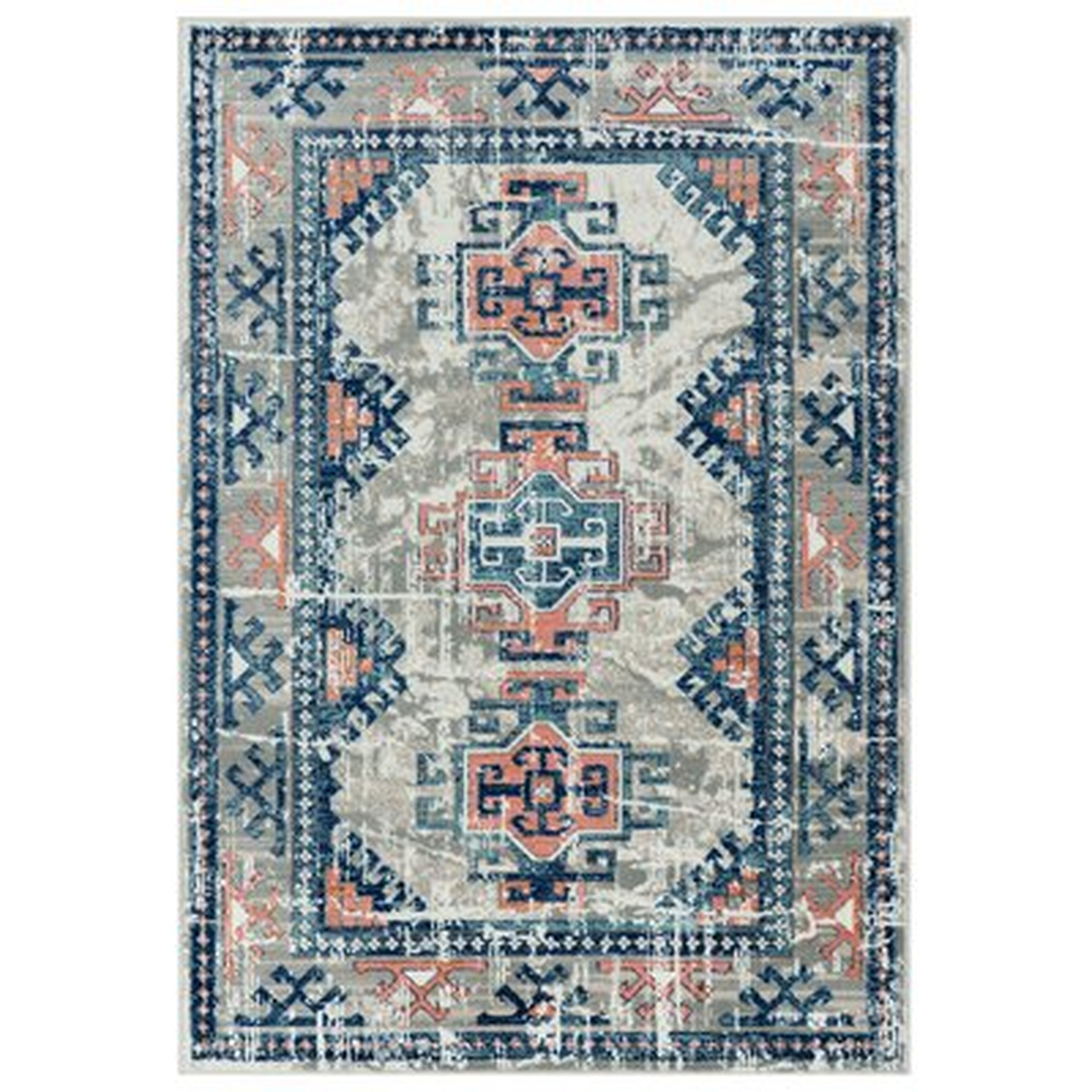 Gardette Moroccan Gray/Blue/Coral Area Rug - Wayfair
