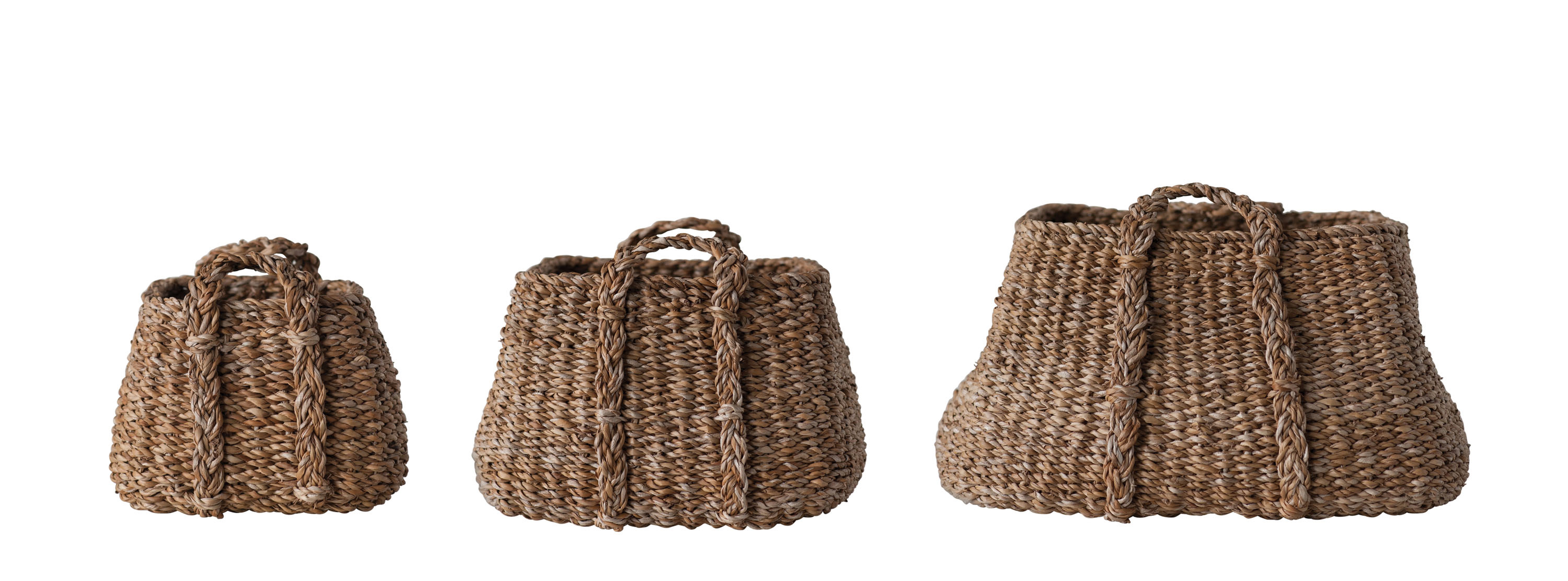 Brown Natural Seagrass Baskets with Handles (Set of 3 Sizes) - Nomad Home