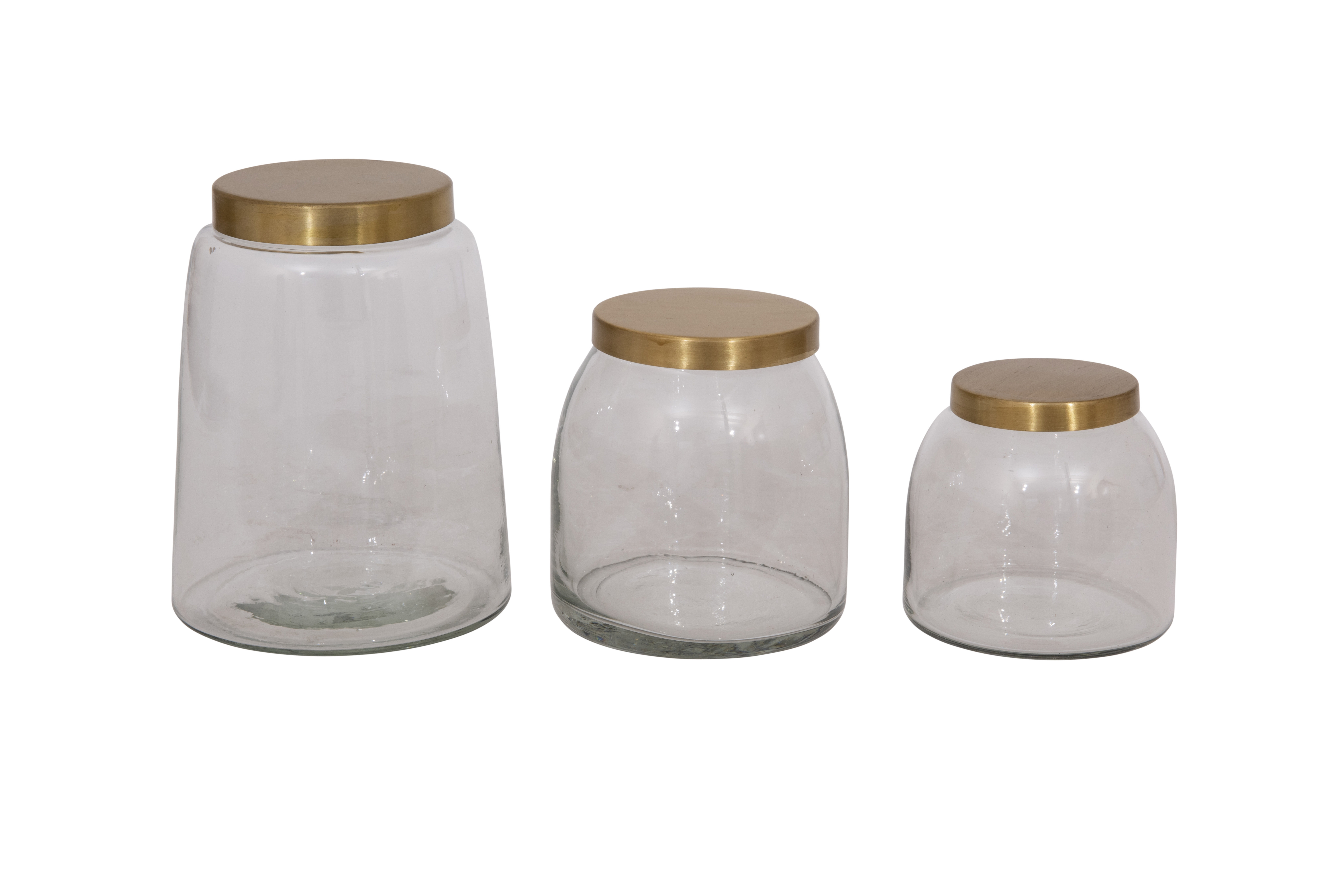 Round Glass Jars with Brass Finish Lids (Set of 3 Sizes) - Nomad Home