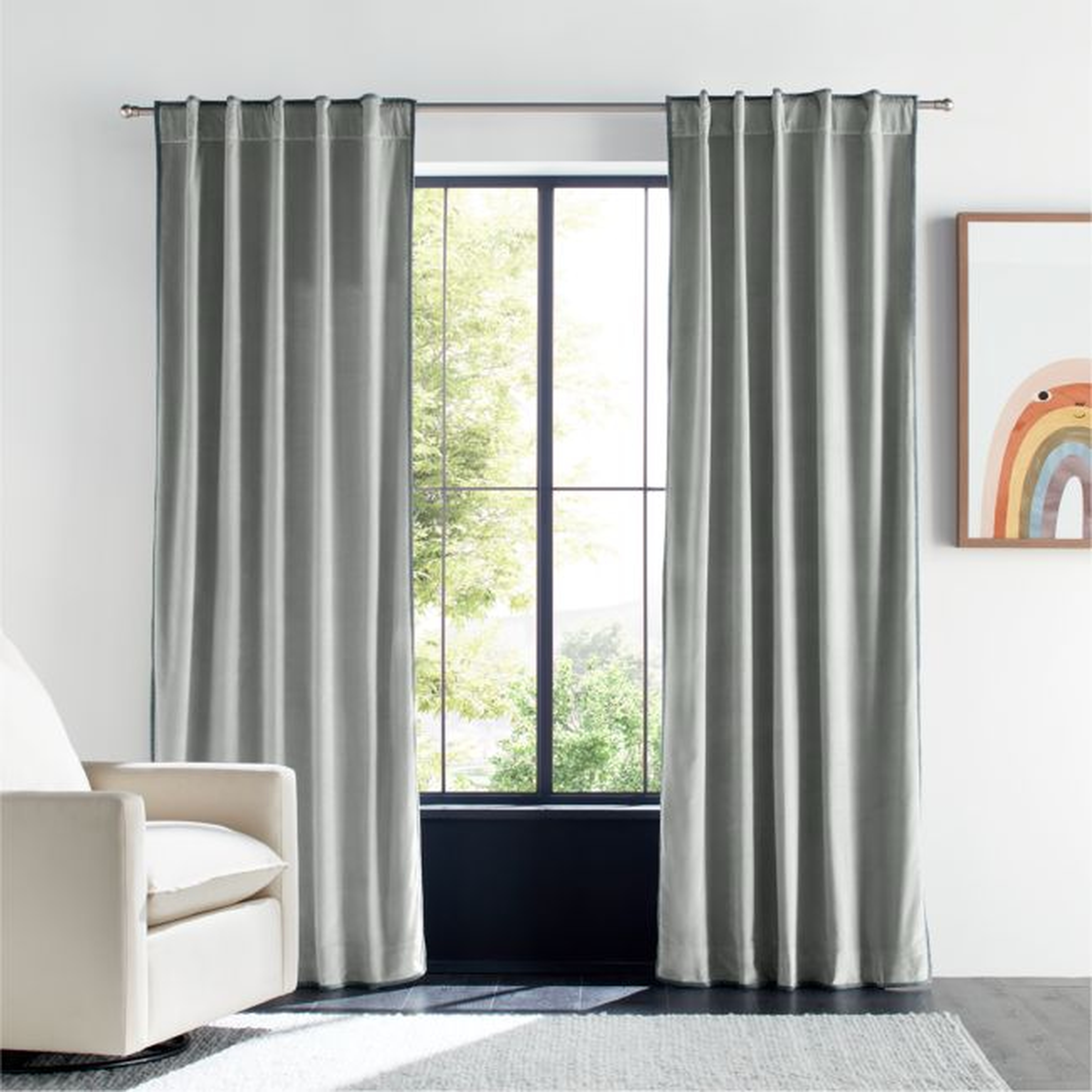 Mist Blue Organic Cotton Velvet Light Blocking Window Curtain Panel 44"x84" - Crate & Kids