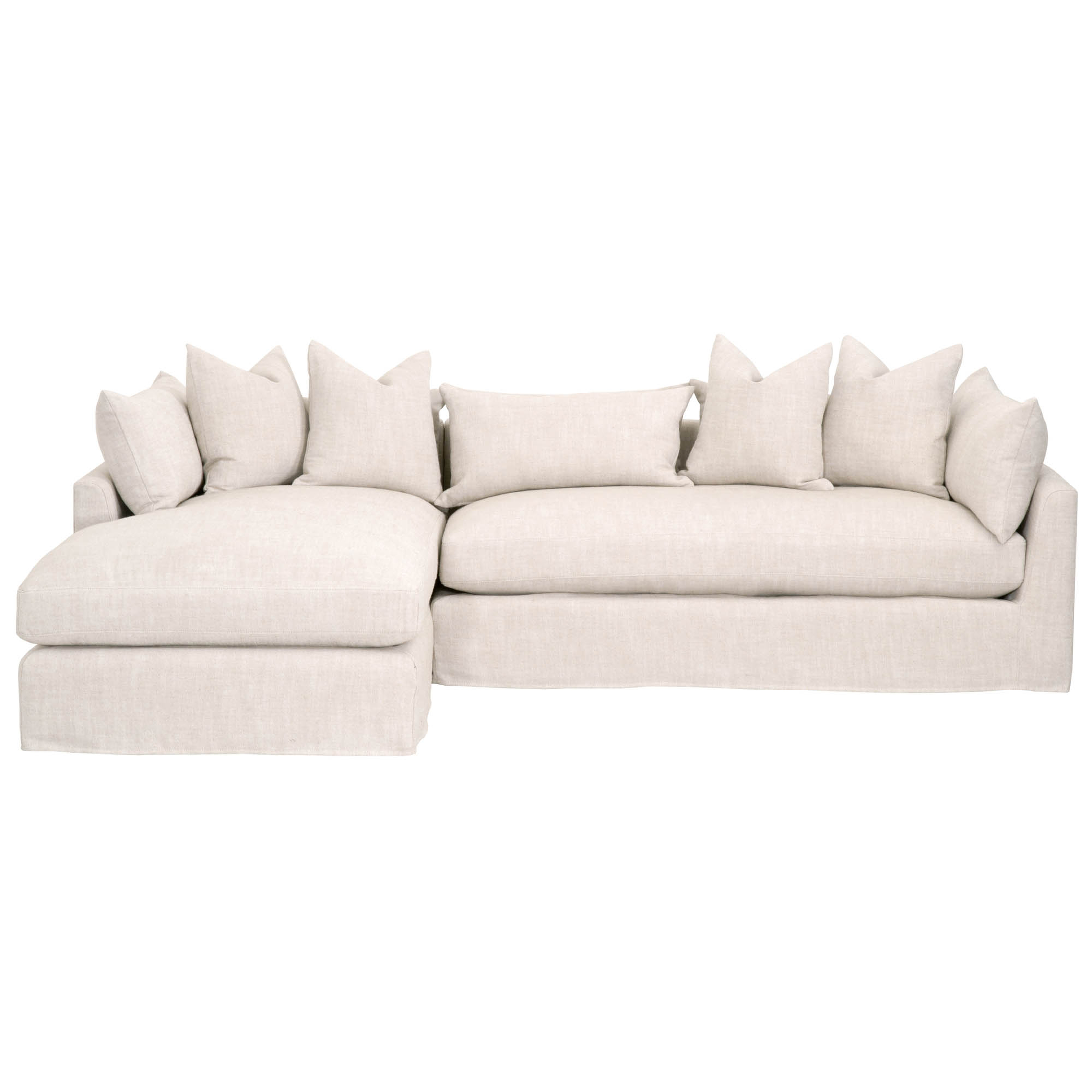 Ridley 110" Left Facing Lounge Slipcover Sectional, Bisque, Espresso - Cove Goods