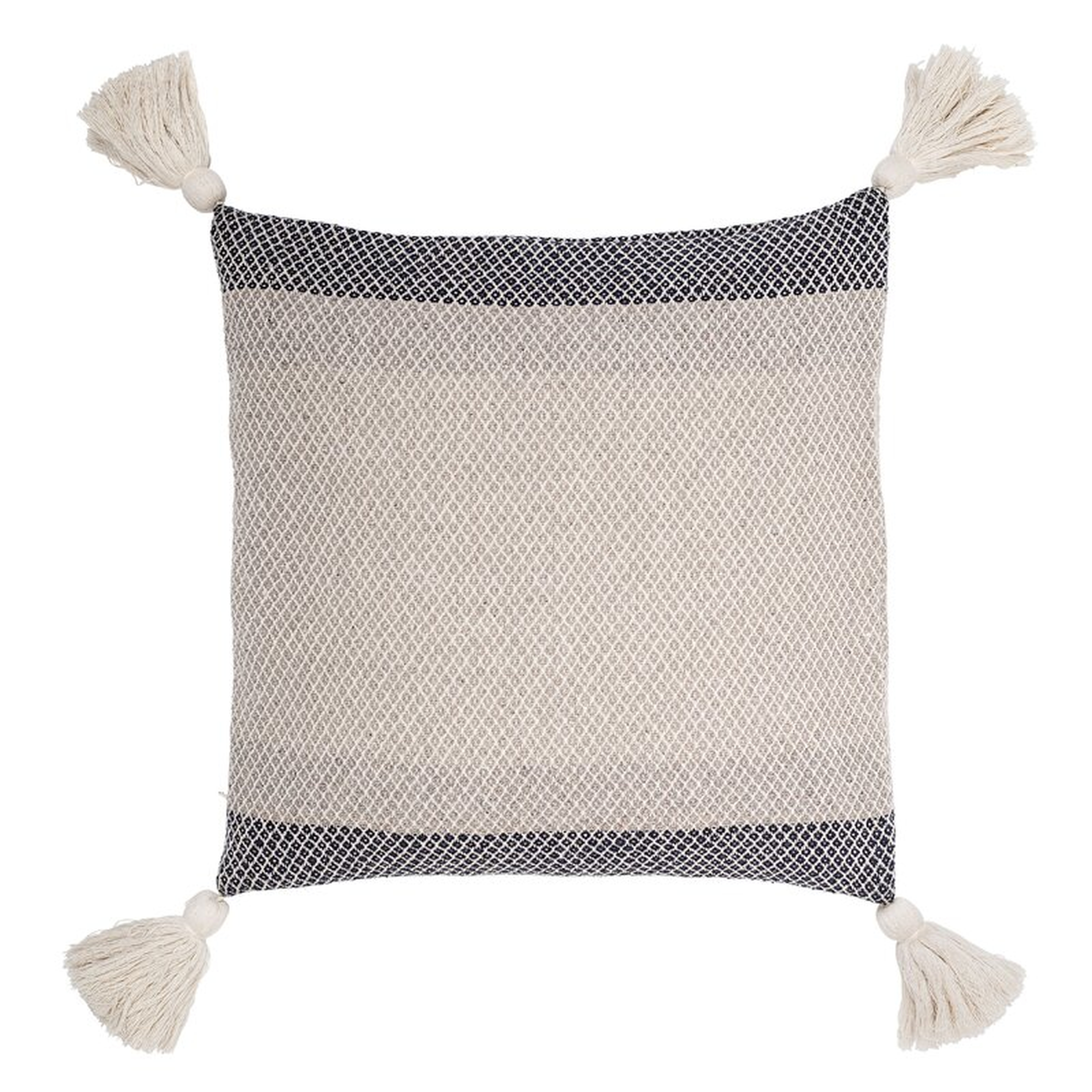Bloomingville White & Blue Square Color Block Cotton Striped Pillow with Corner Tassels - Perigold