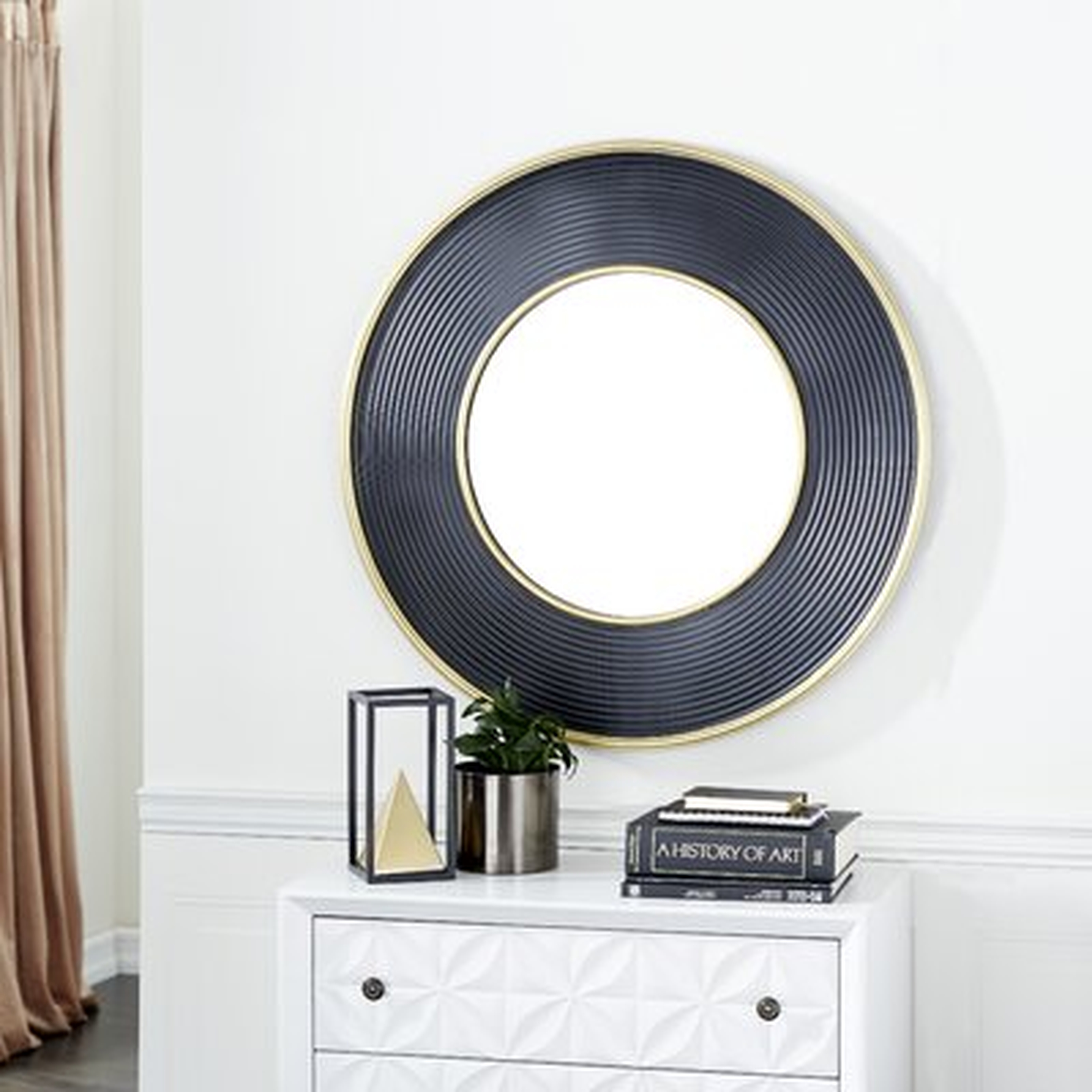 Large Gold And Black Metal Rimmed Wall Mirror, 35" X 35" - Wayfair