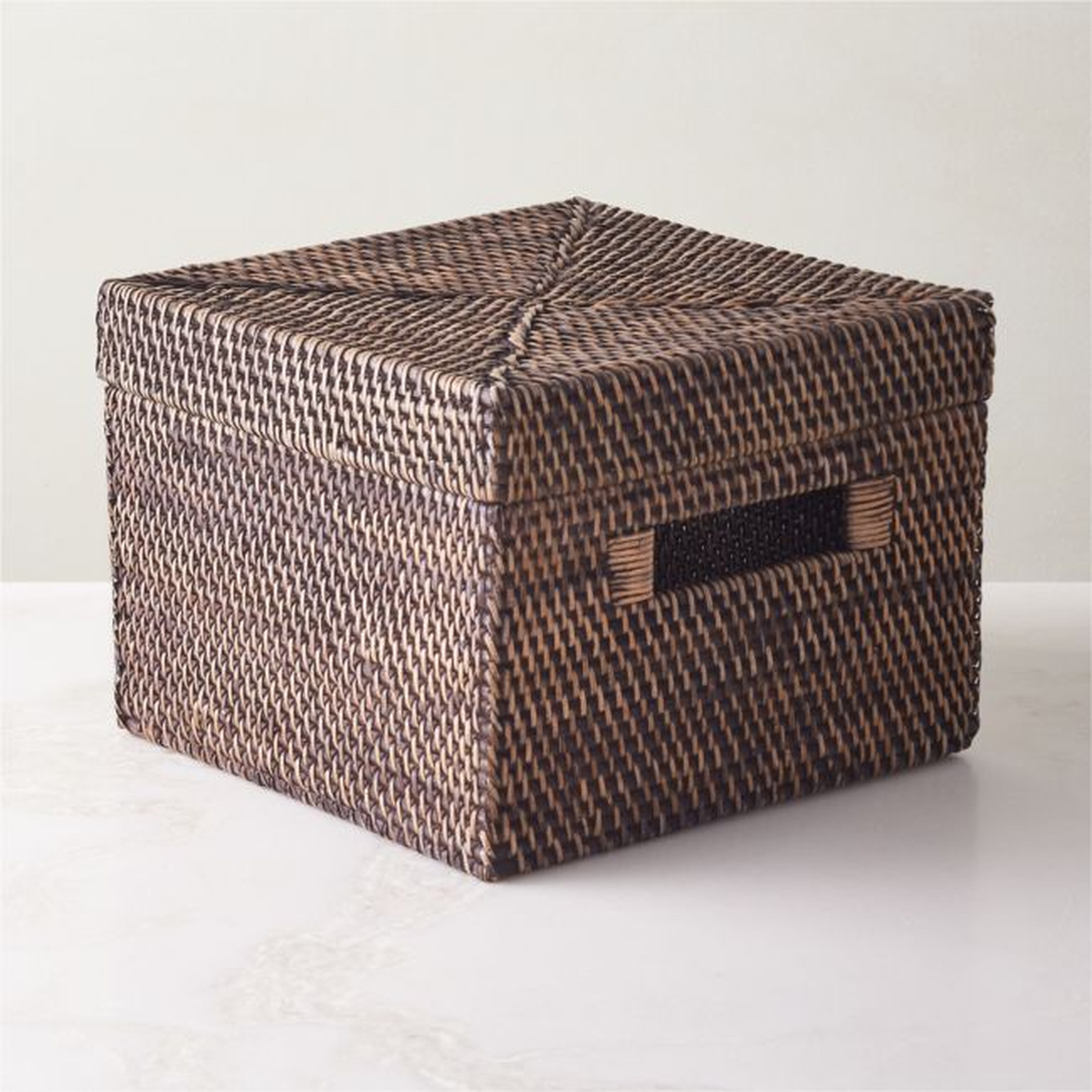 Emme Square Handwoven Espresso Rattan Storage Basket - CB2