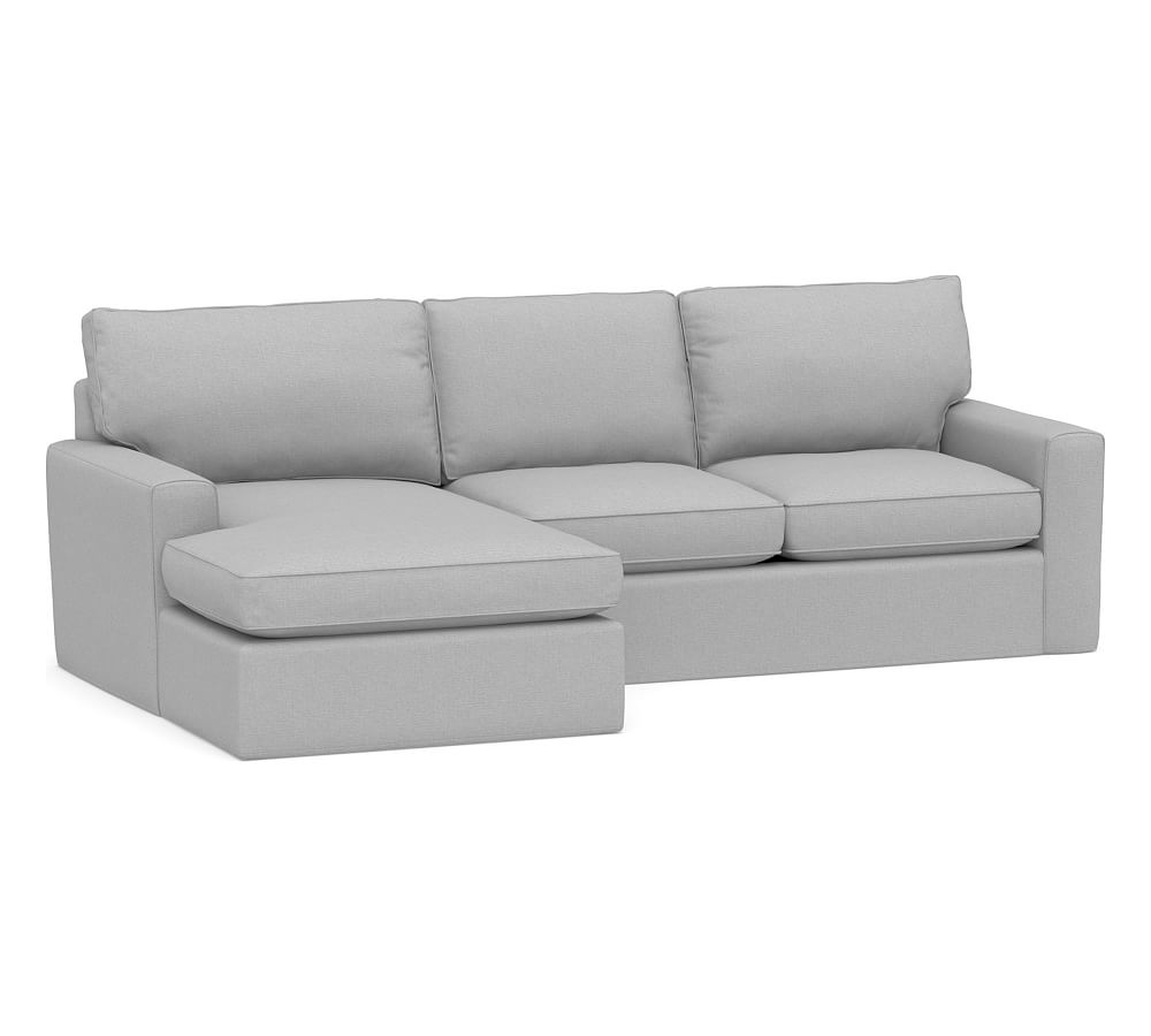 Pearce Square Arm Slipcovered Right Arm Loveseat with Double Chaise Sectional, Down Blend Wrapped Cushions, Brushed Crossweave Light Gray - Pottery Barn
