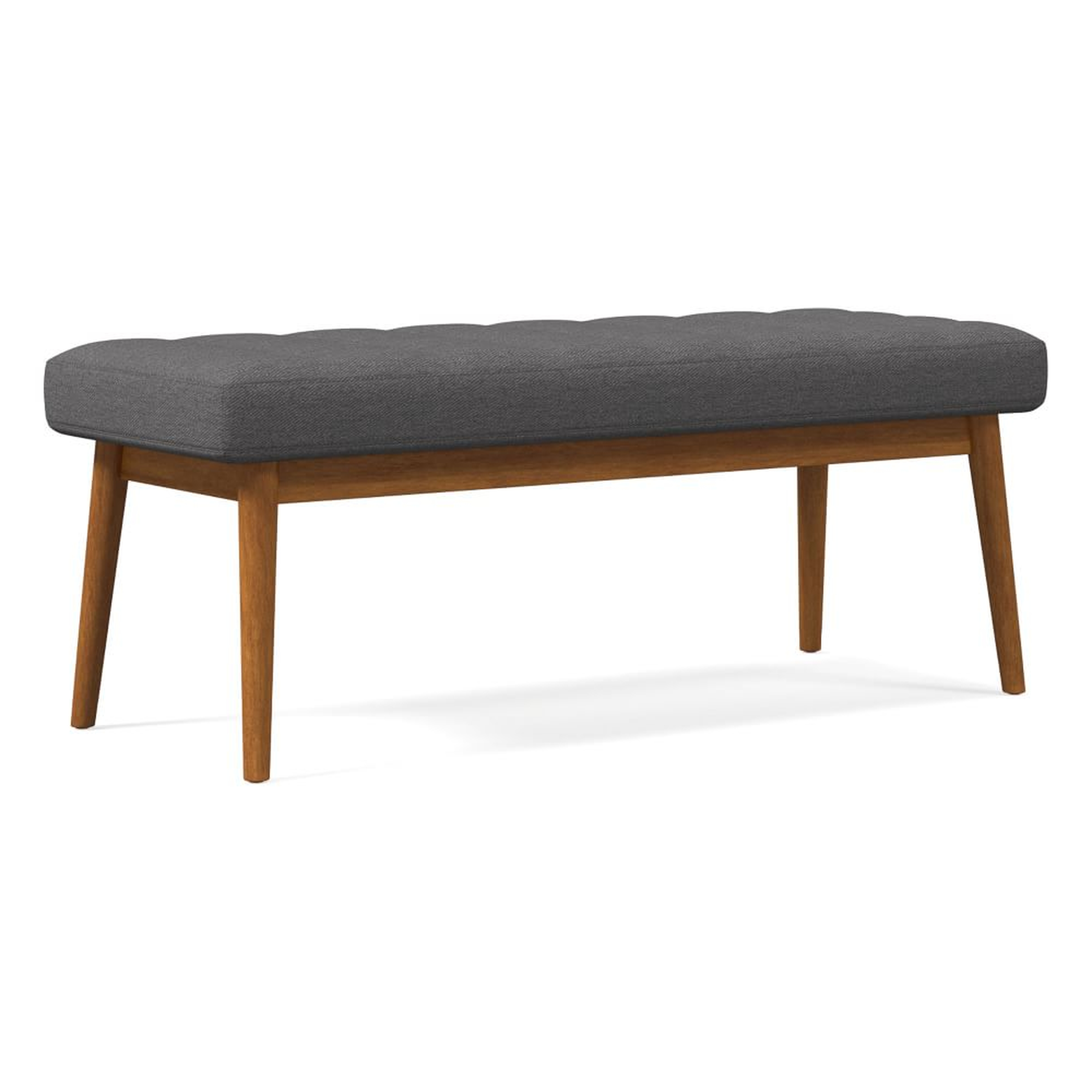 Midcentury Upholstered Bench, Poly, Performance Twill, Pewter, Acorn - West Elm
