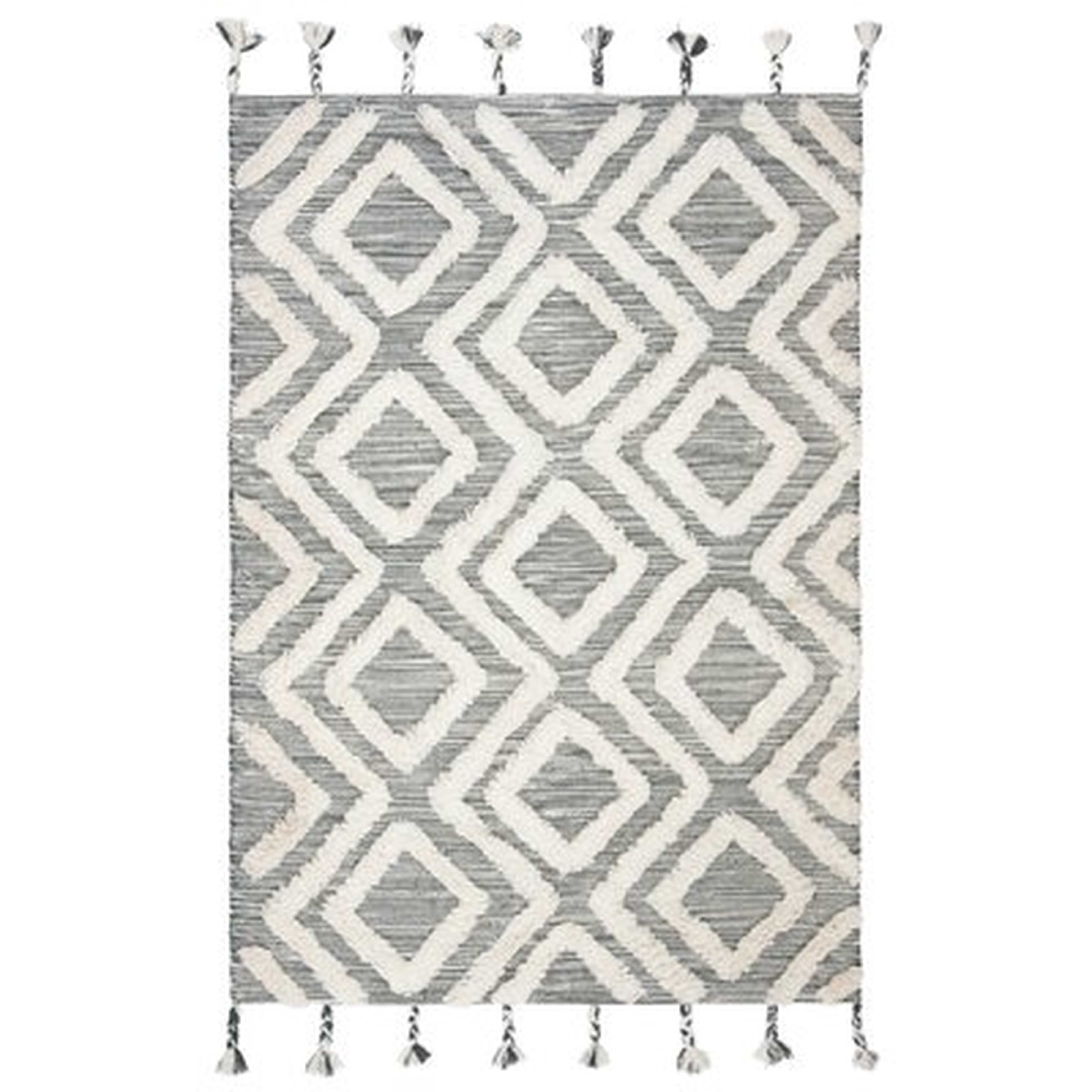 Xue Geometric Wool Area Rug Teal/Ivory Area Rug - Wayfair