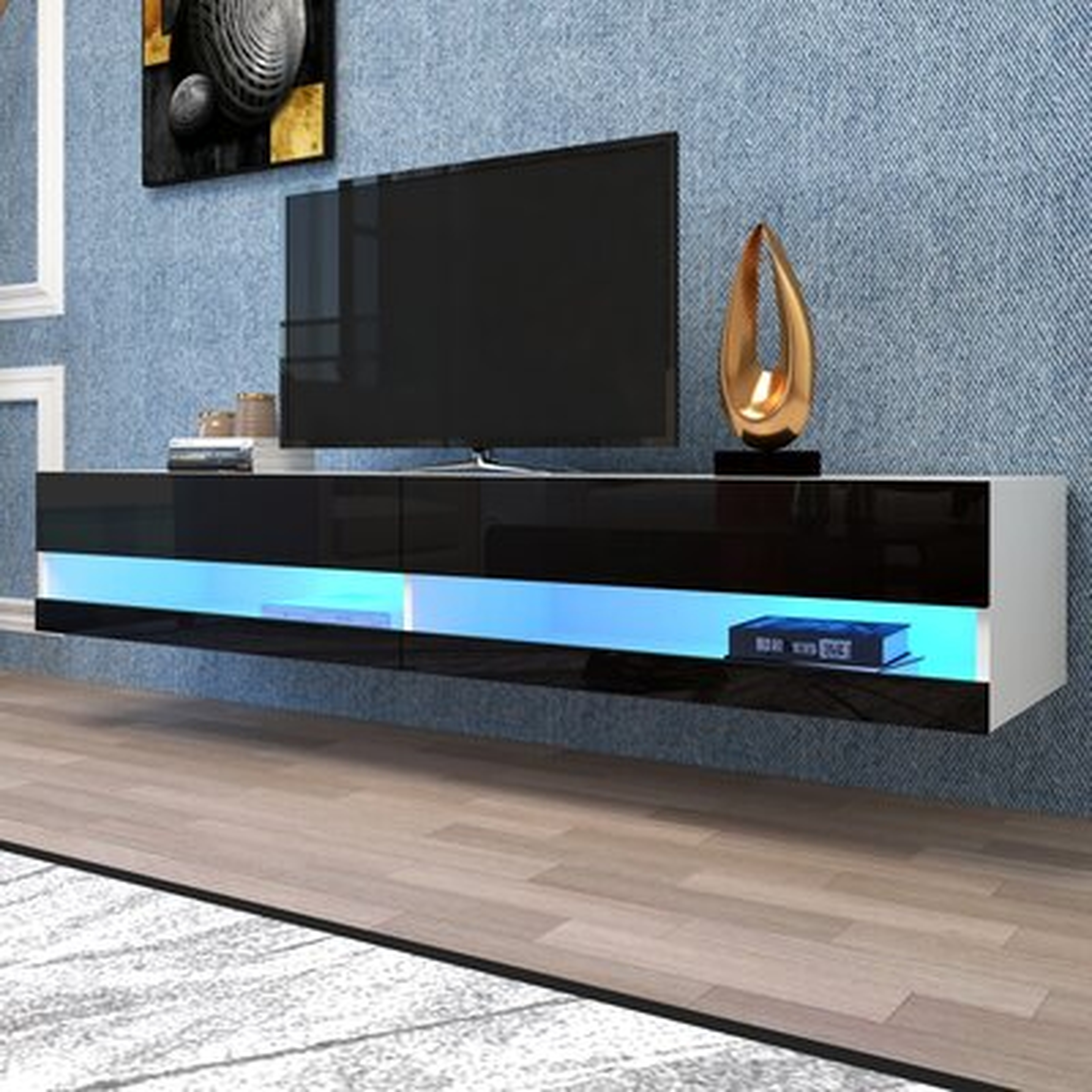 180 Wall Mounted Floating 80" TV Stand With 20 Color Leds Black - Wayfair