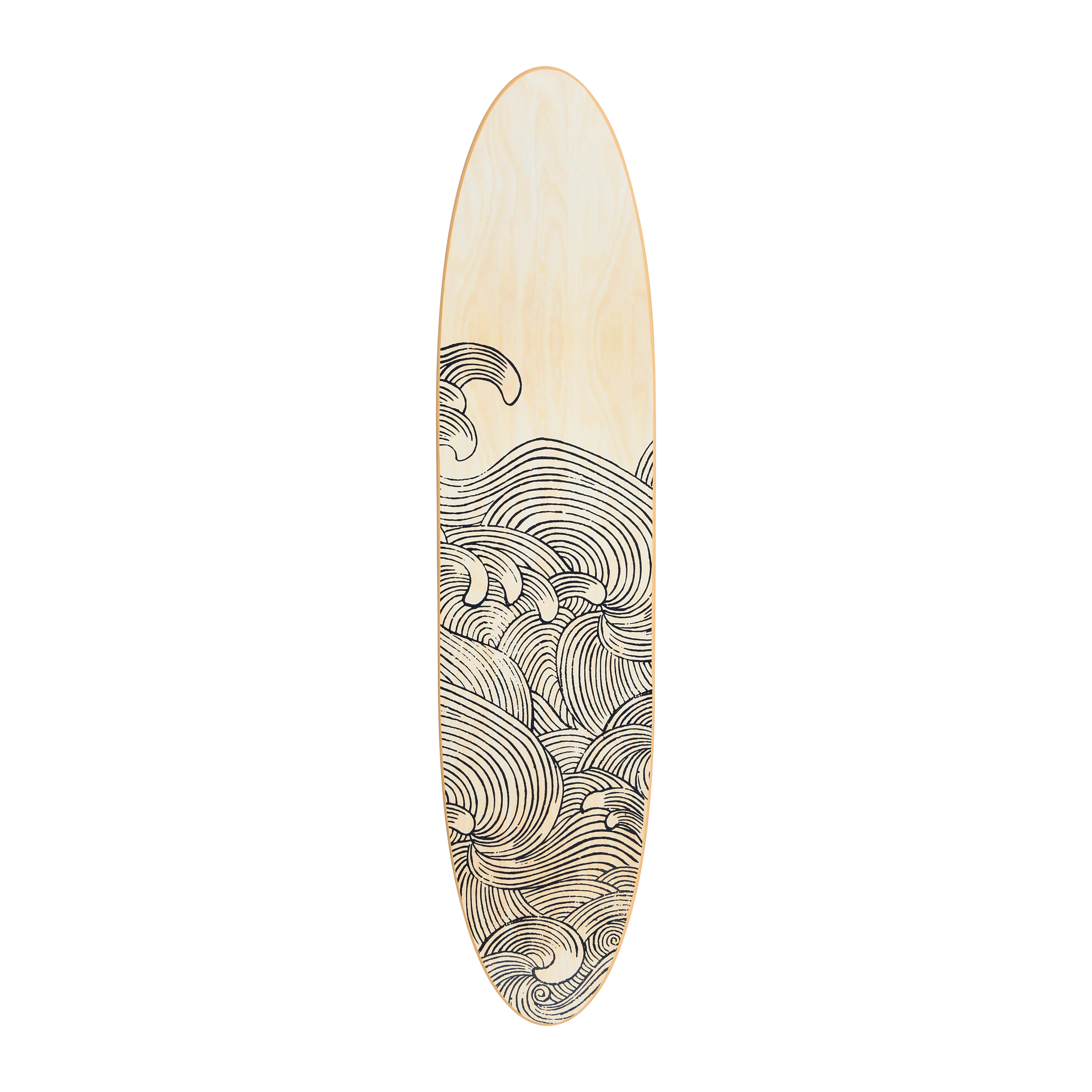 Coastal Decorative Surfboard Wall Décor for Living Room; Contemporary Wave Design Overlaid On Light Natural Wood - Creative Co-Op