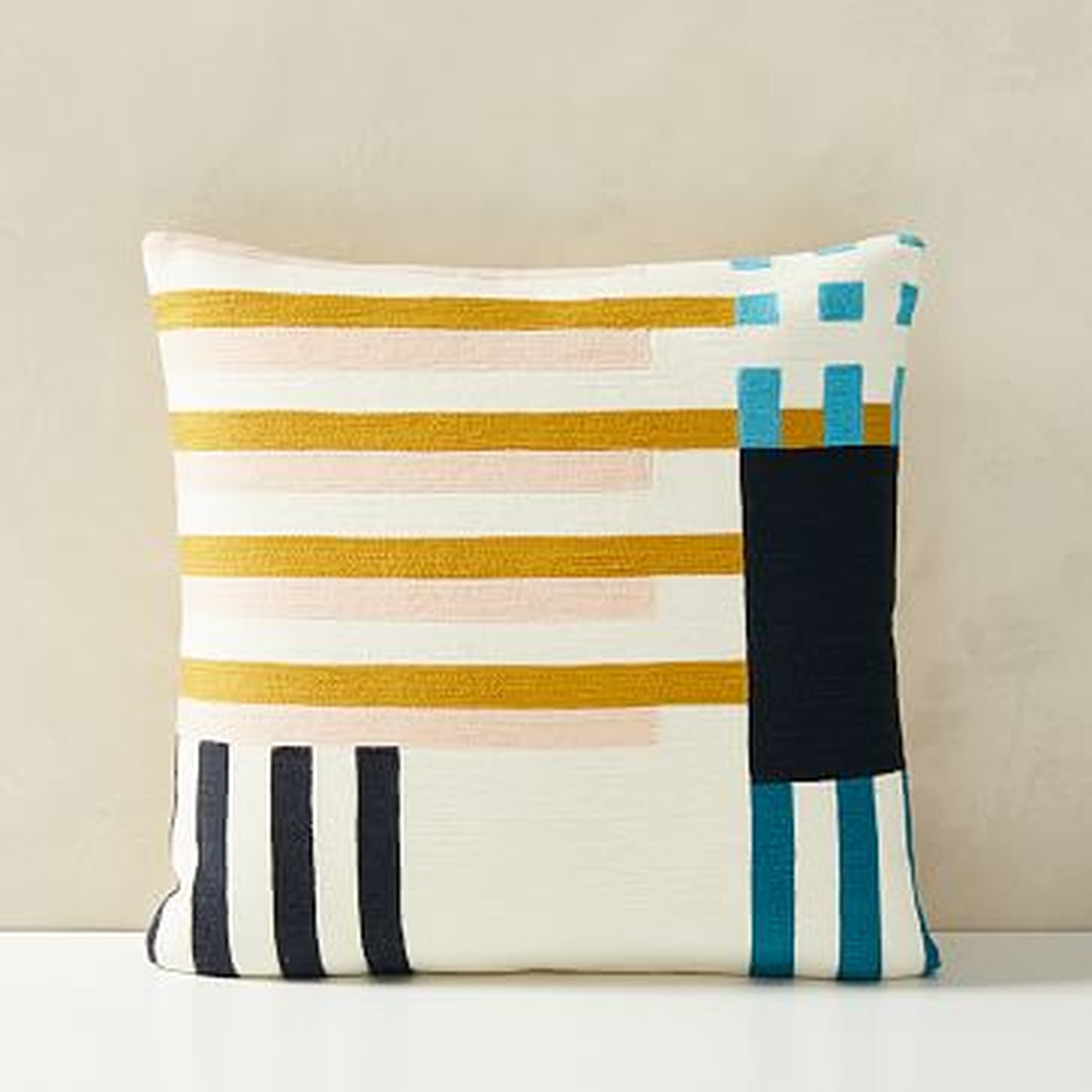 Wallace Sewell Grid Crewel Pillow Cover, 18"x18", Multi - West Elm