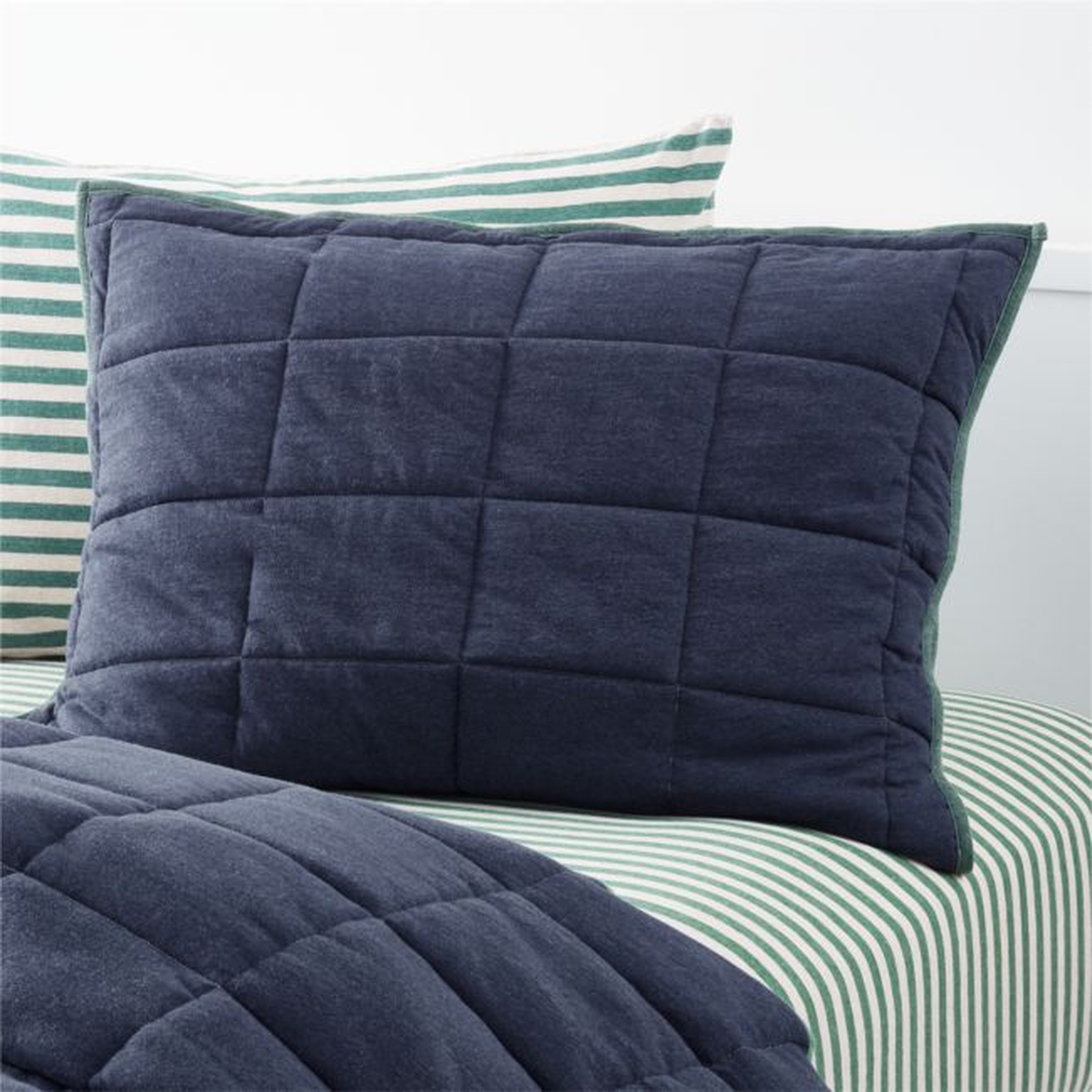 Heathered Jersey Reversible Navy Sham - Crate and Barrel