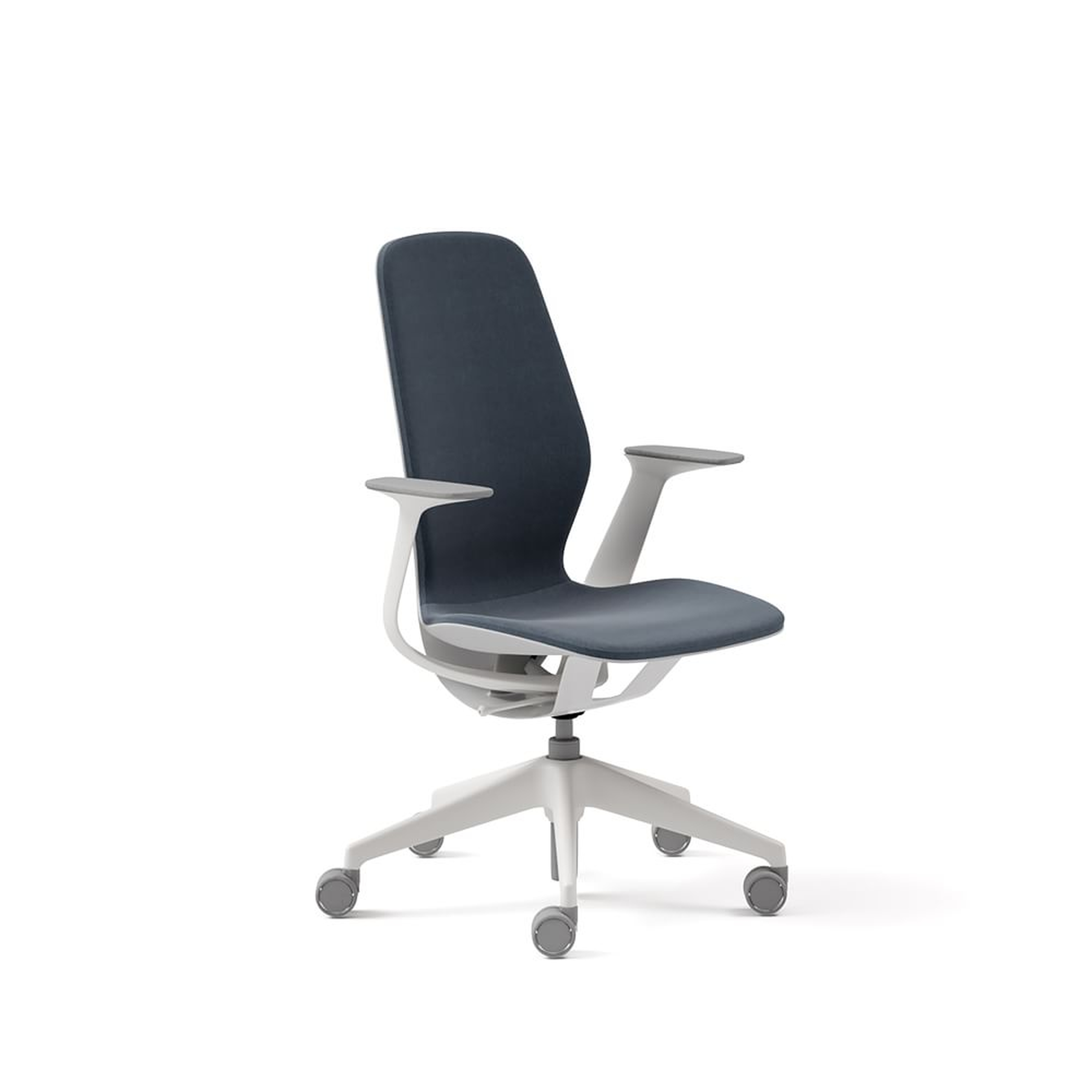 Steelcase Silq Task Chair, Hard Casters Seagull / White Frame Blue Match Back Support / Arms Match Shell - West Elm