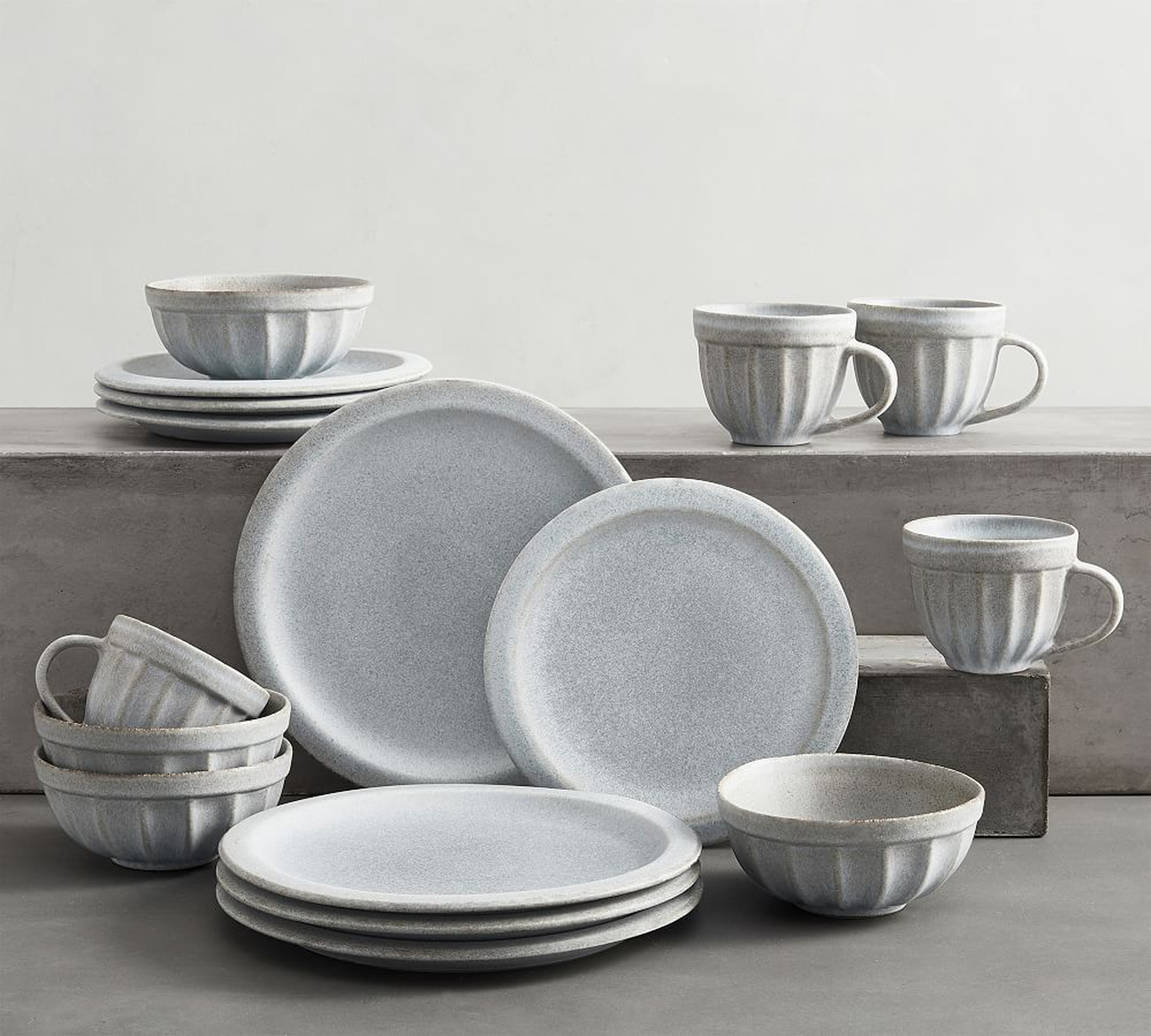 Mendocino Stoneware 16-Piece Dinnerware Set - Mineral Blue - Pottery Barn