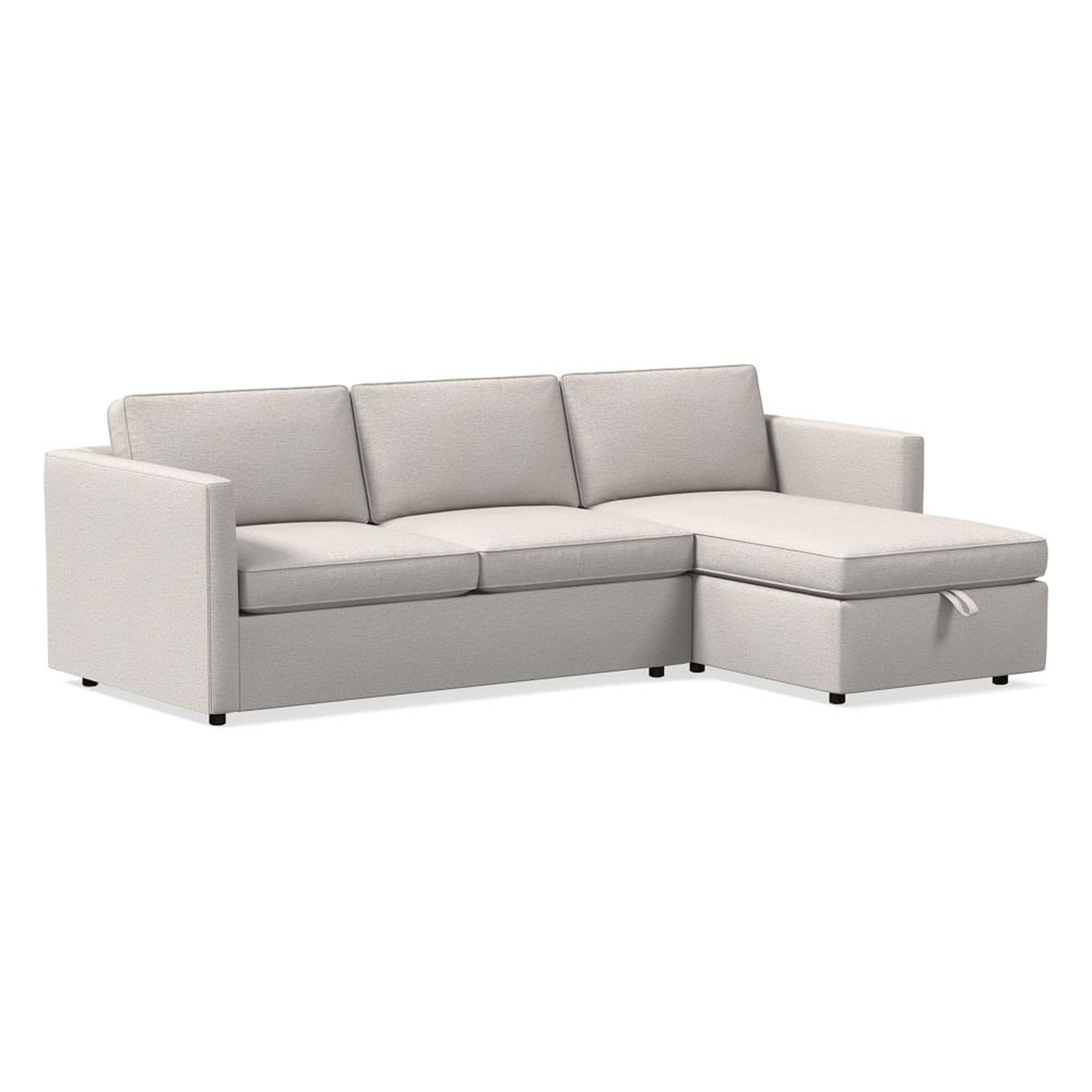 Harris Sectional Set 05: LA 65" Sofa, RA Storage Chaise, Poly , Twill, Sand, Concealed Supports - West Elm