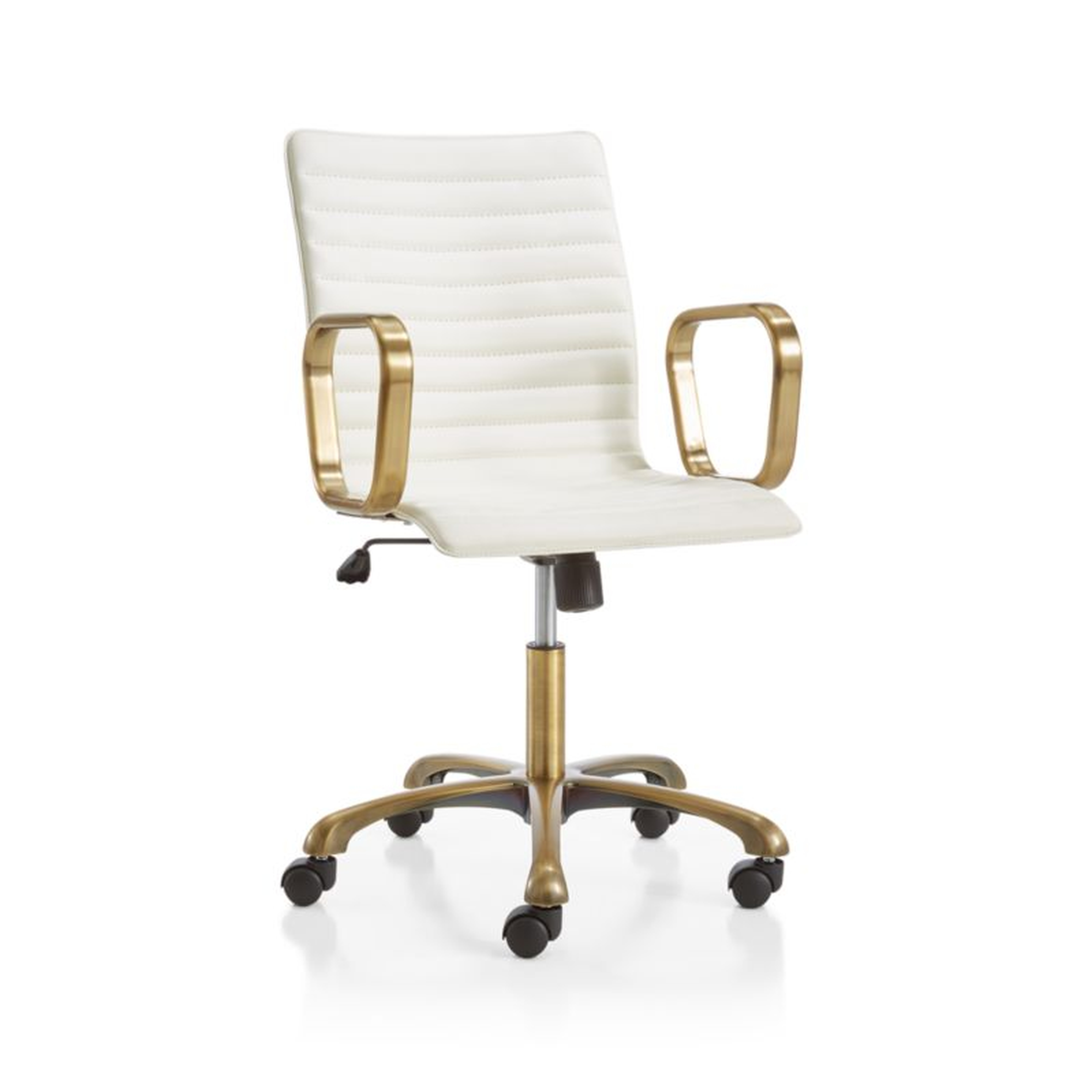 Ripple Ivory Leather Office Chair with Brass Frame. - Crate and Barrel
