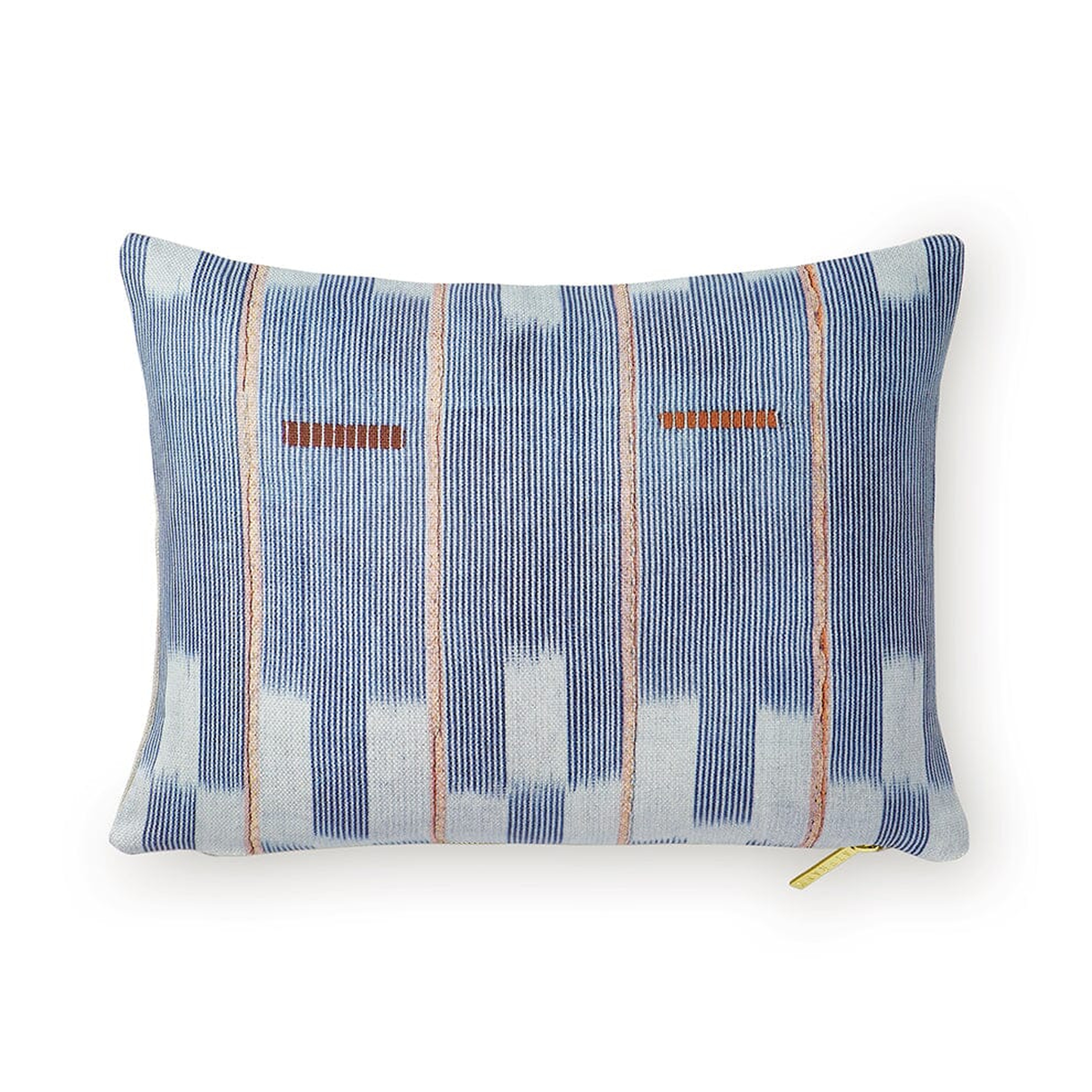 Chambray Lattice Baule Pillow by St. Frank | Blue | 26" W x 16" H | Cotton/Linen - St. Frank