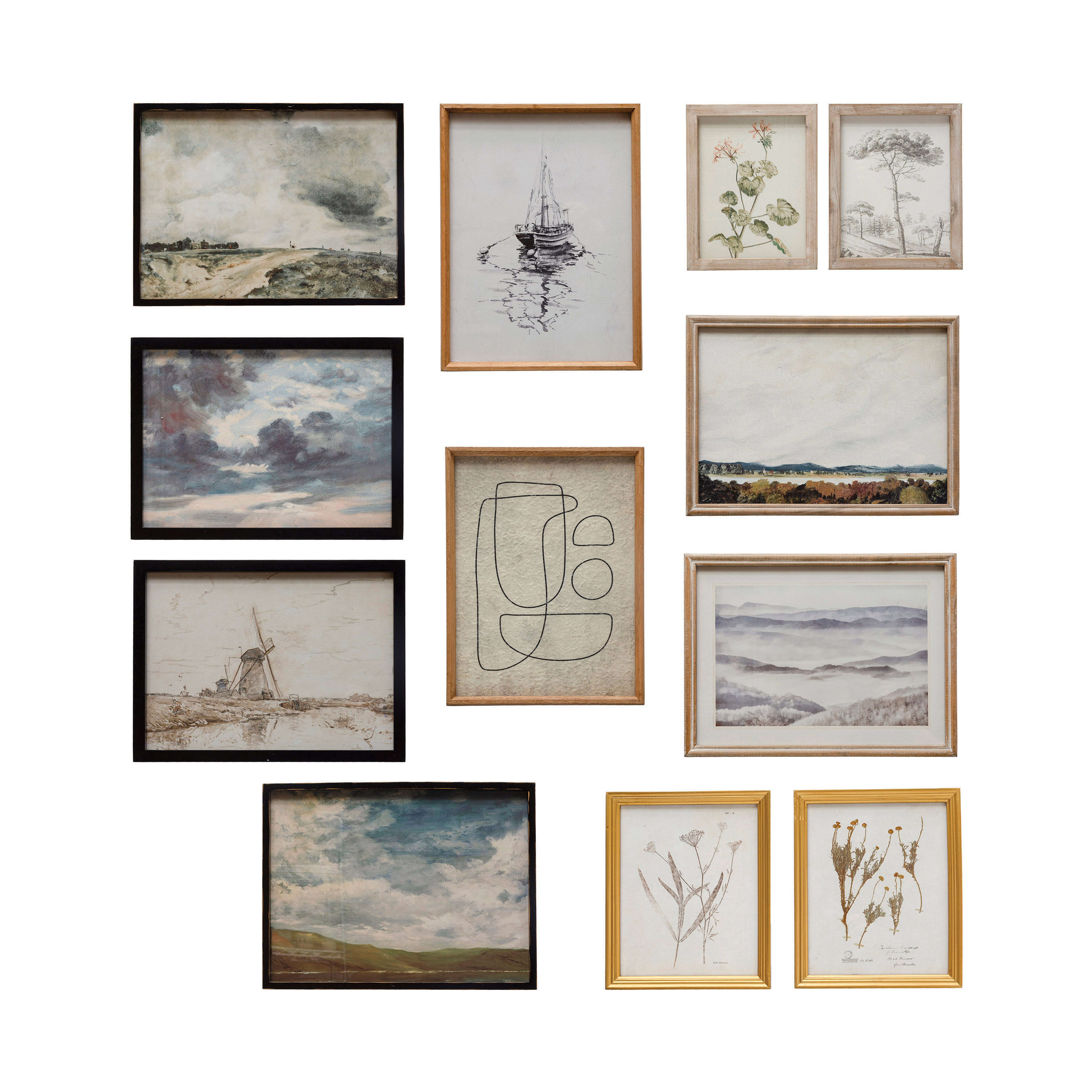 Wood Framed Landscapes, Botanicals, and Abstract Images, Multicolor, Set of 12 - Creative Co-Op