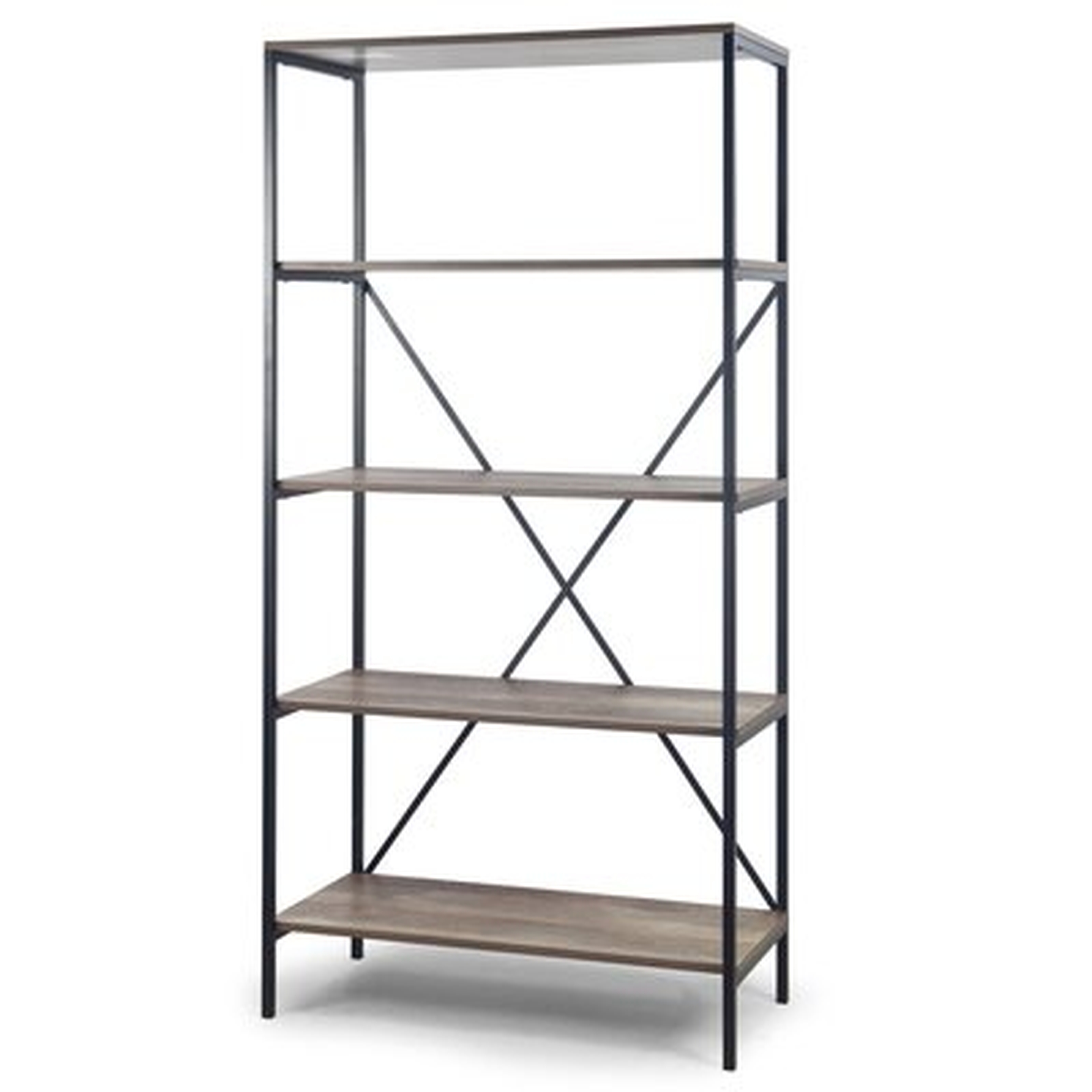 August 67 In. Light Brown Shelf Etagere Bookcase Media Center With Metal Frame - Wayfair