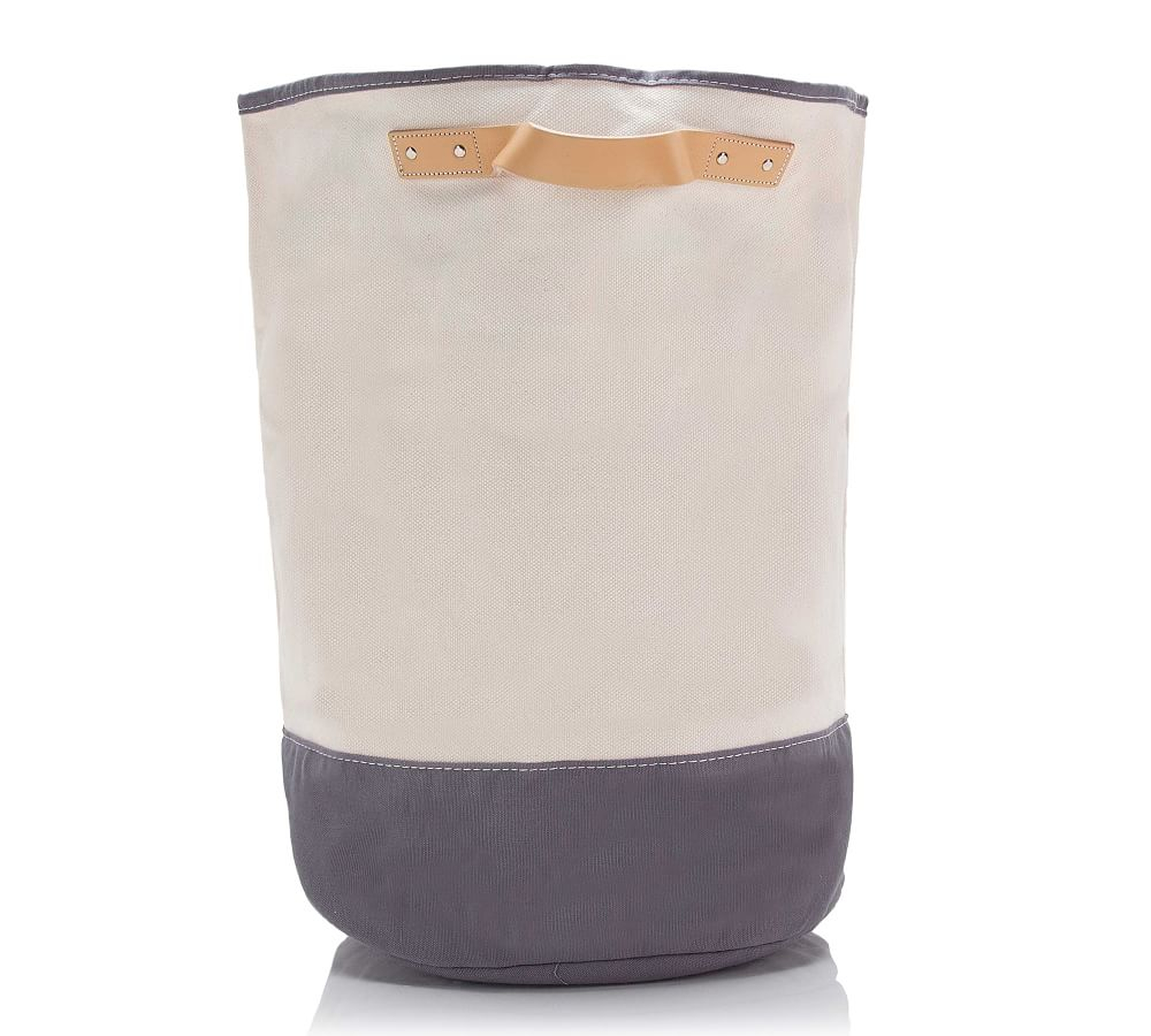Laundry Hamper Storage Basket W/ Leather Handles, Canvas Gray - Pottery Barn