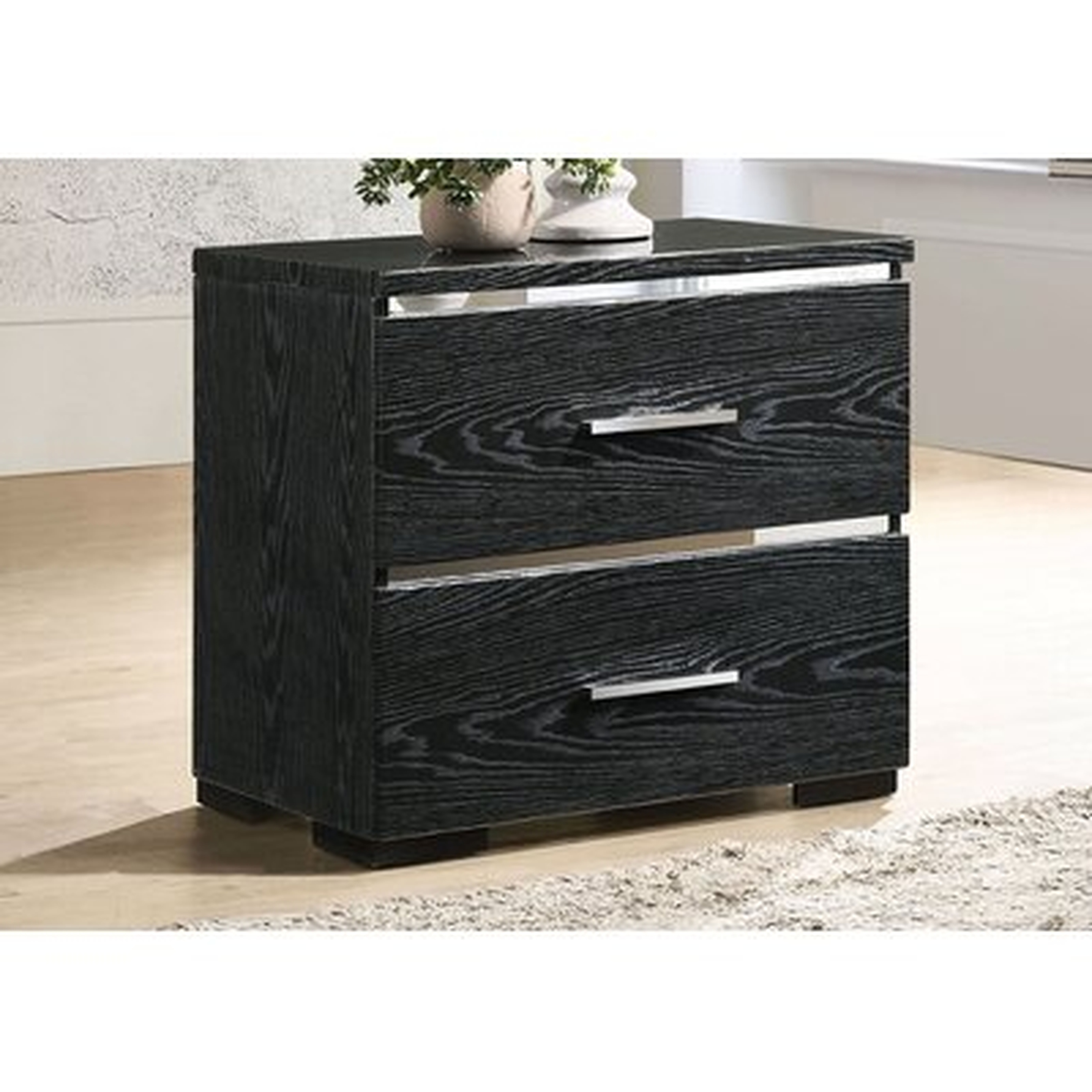 Night Table In Black Nightstand Storage Wood Cabinet, 2-Drawer, European Style, White, Simple Furniture - Wayfair