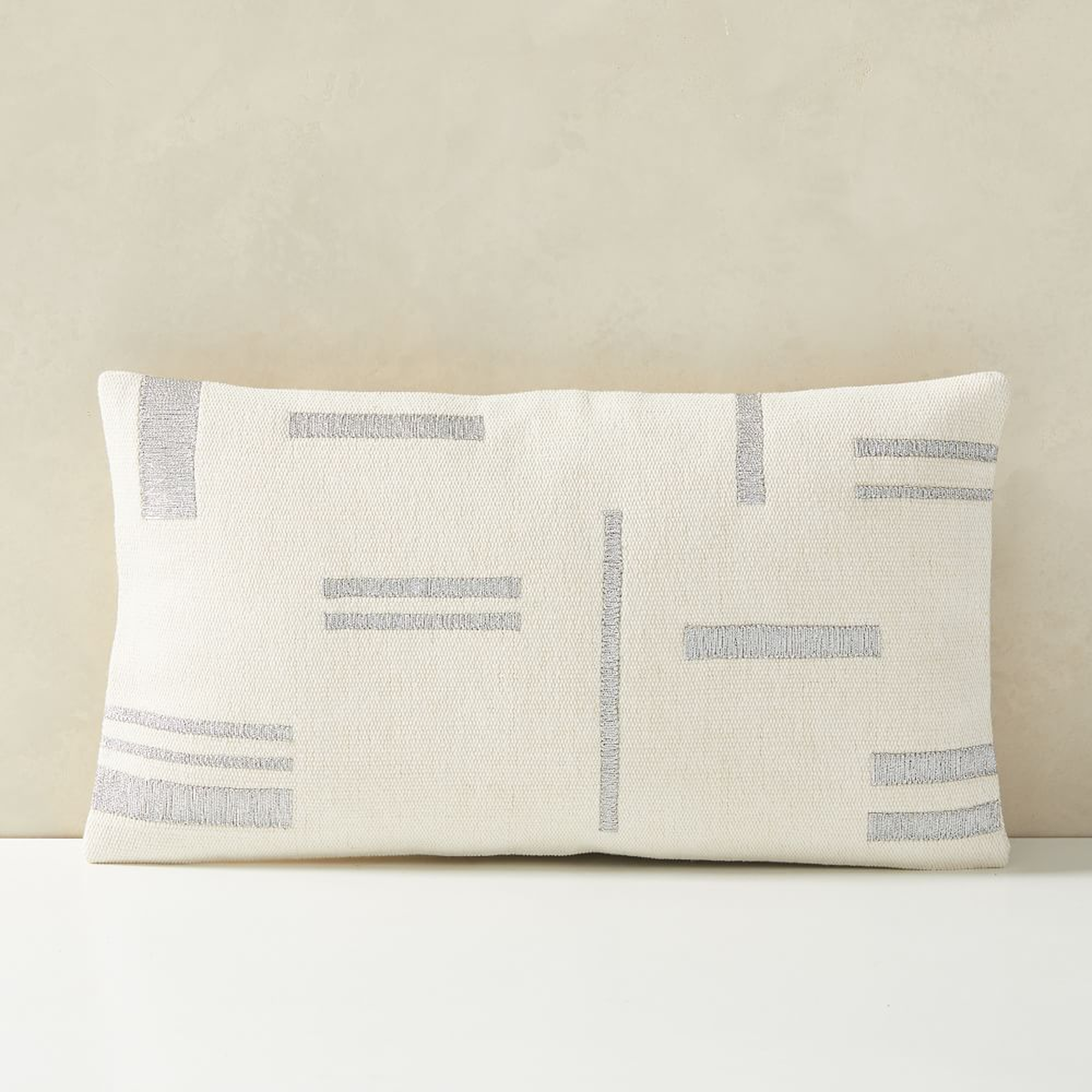 Embroidered Metallic Blocks Pillow Cover, 12"x21", White - West Elm