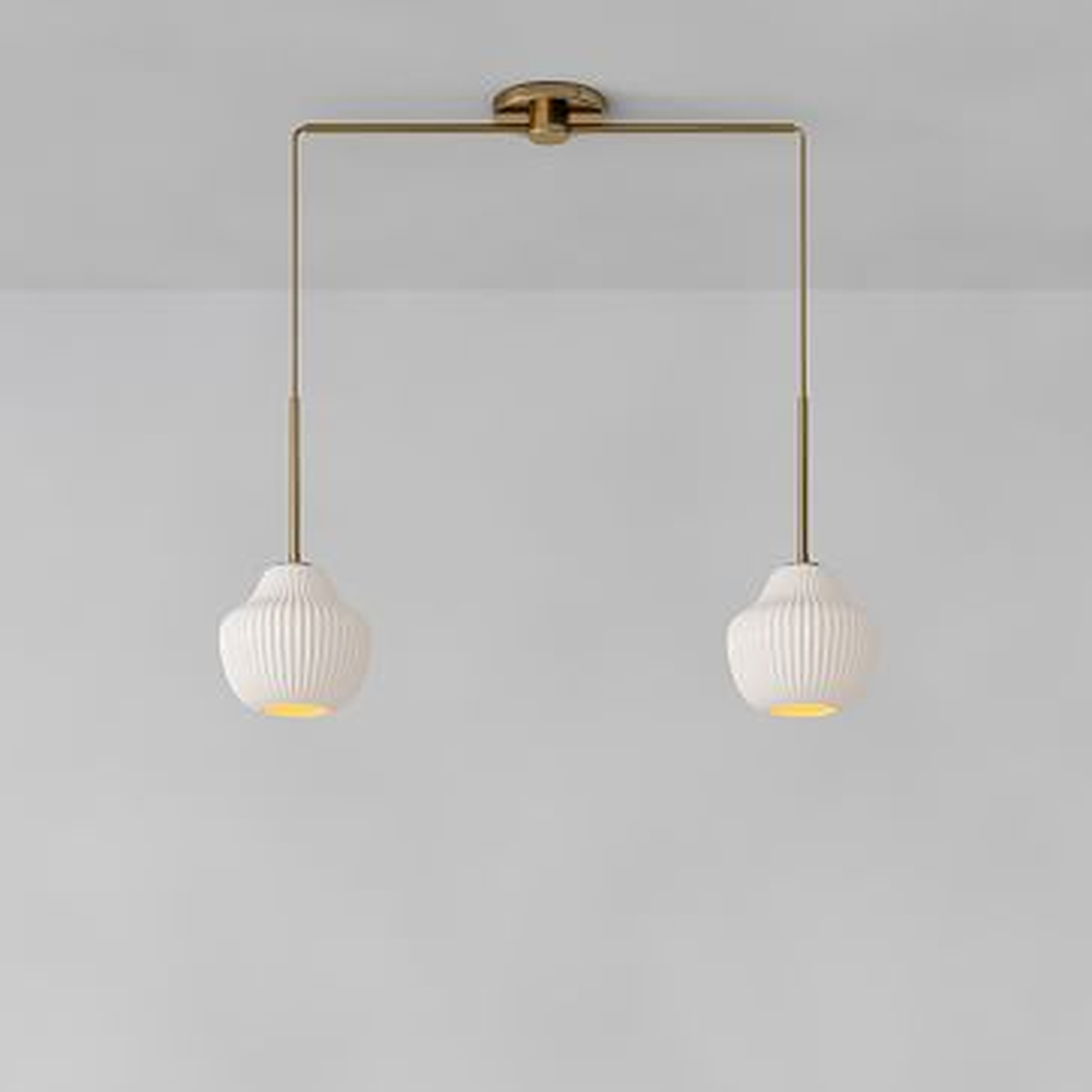 Sculptural 2-Light Pendant, Ribbed Small, Champagne, Antique Brass, 7.5" - West Elm