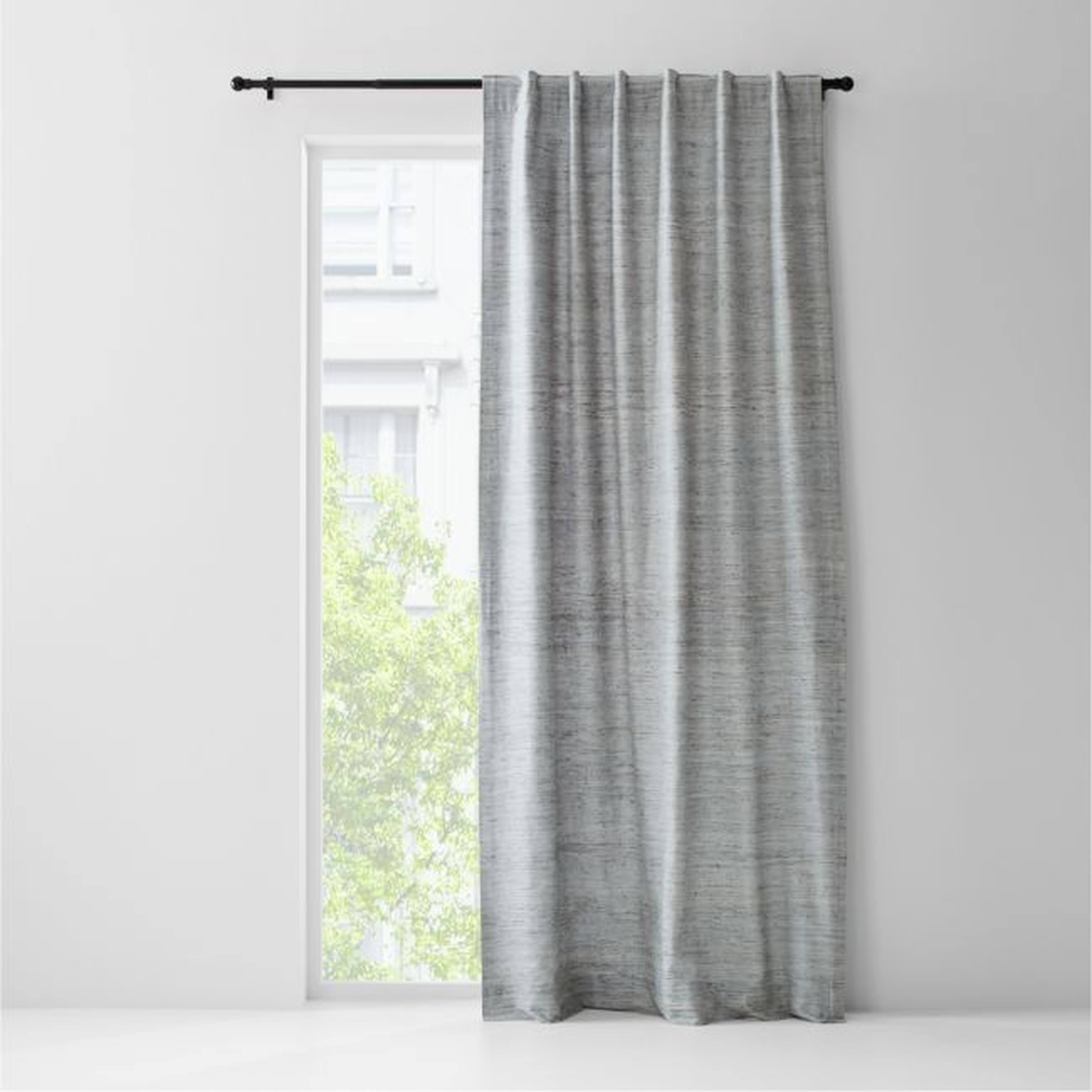 Trevino Mist Blue Cotton Silk Blend Window Curtain Panel 52"x84" - Crate and Barrel