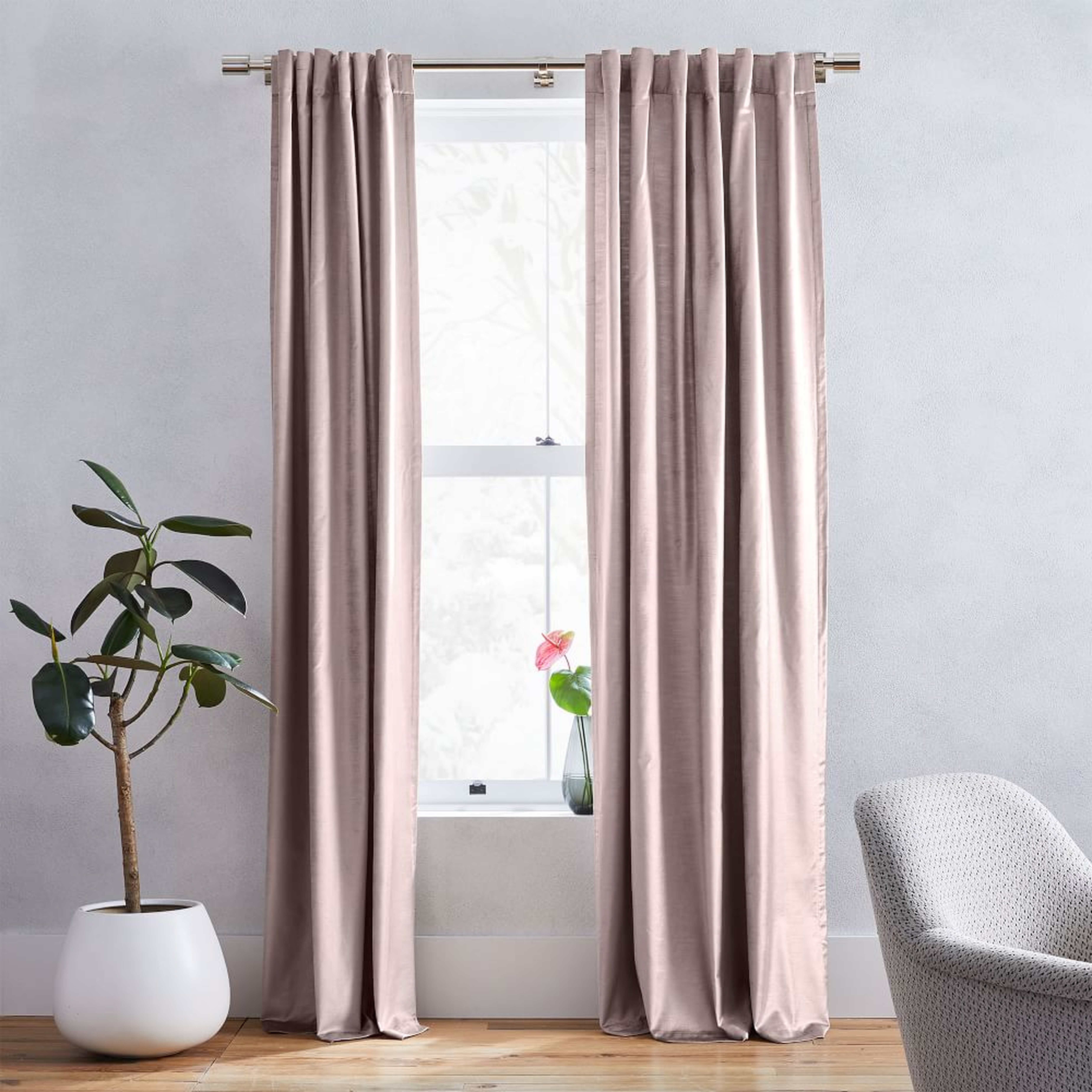 Luster Velvet Curtain with Blackout Lining, Dusty Blush, 48"x96" - West Elm