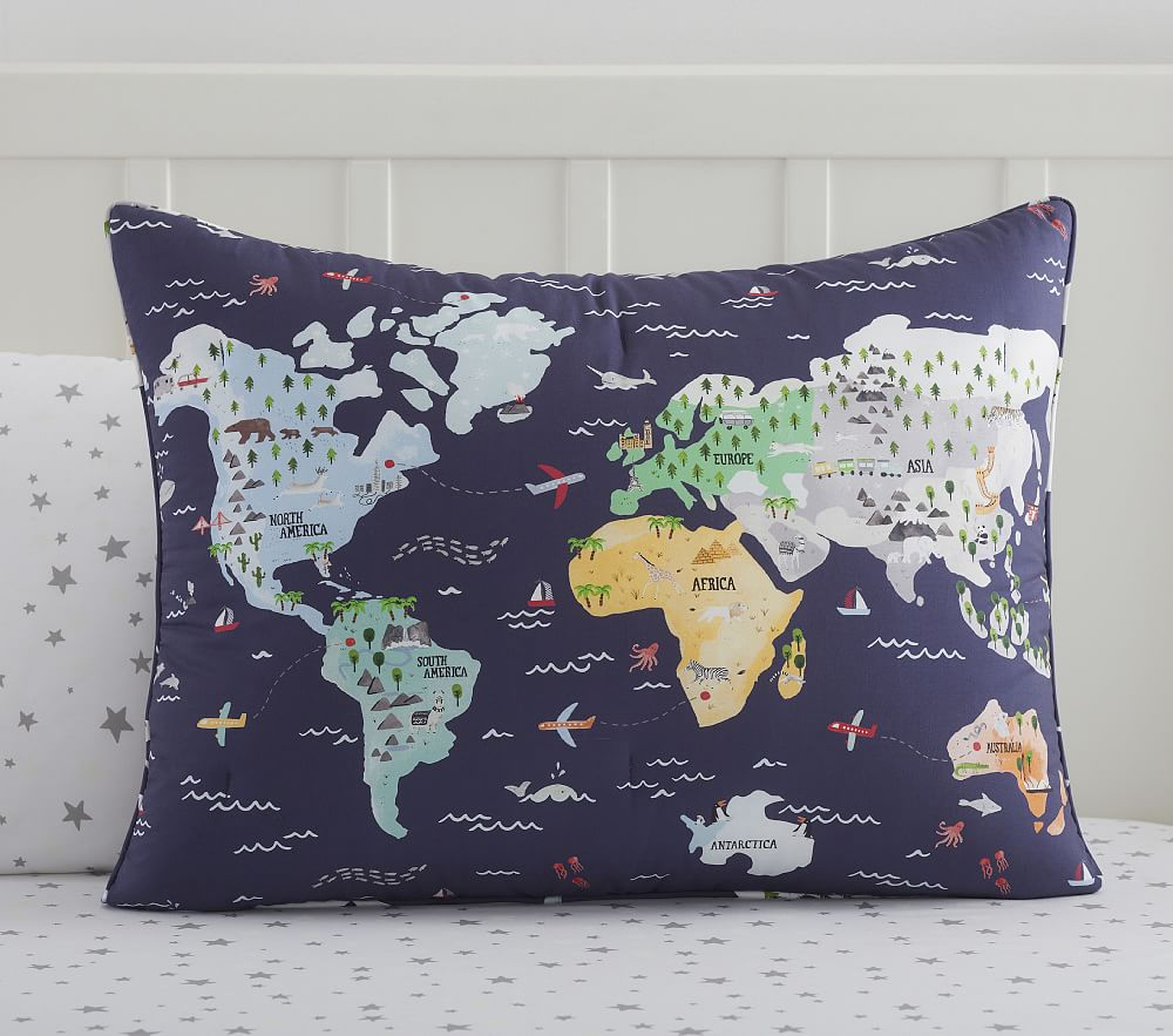 World Map Comforter, Standard Sham, Multi - Pottery Barn Kids