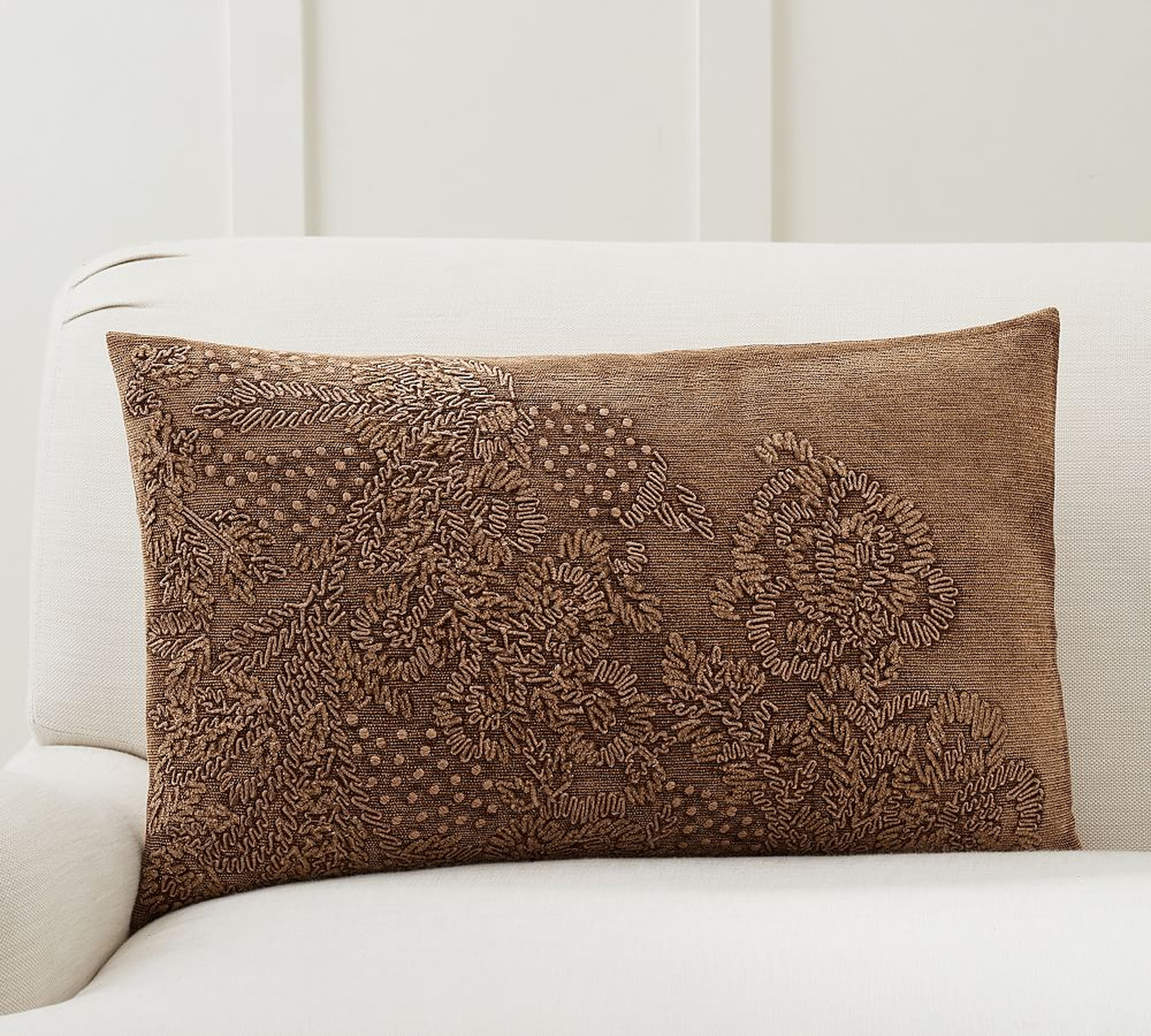 Deana Chenille Embroidered Lumbar Pillow Cover, 16 x 26", Bronze - Pottery Barn