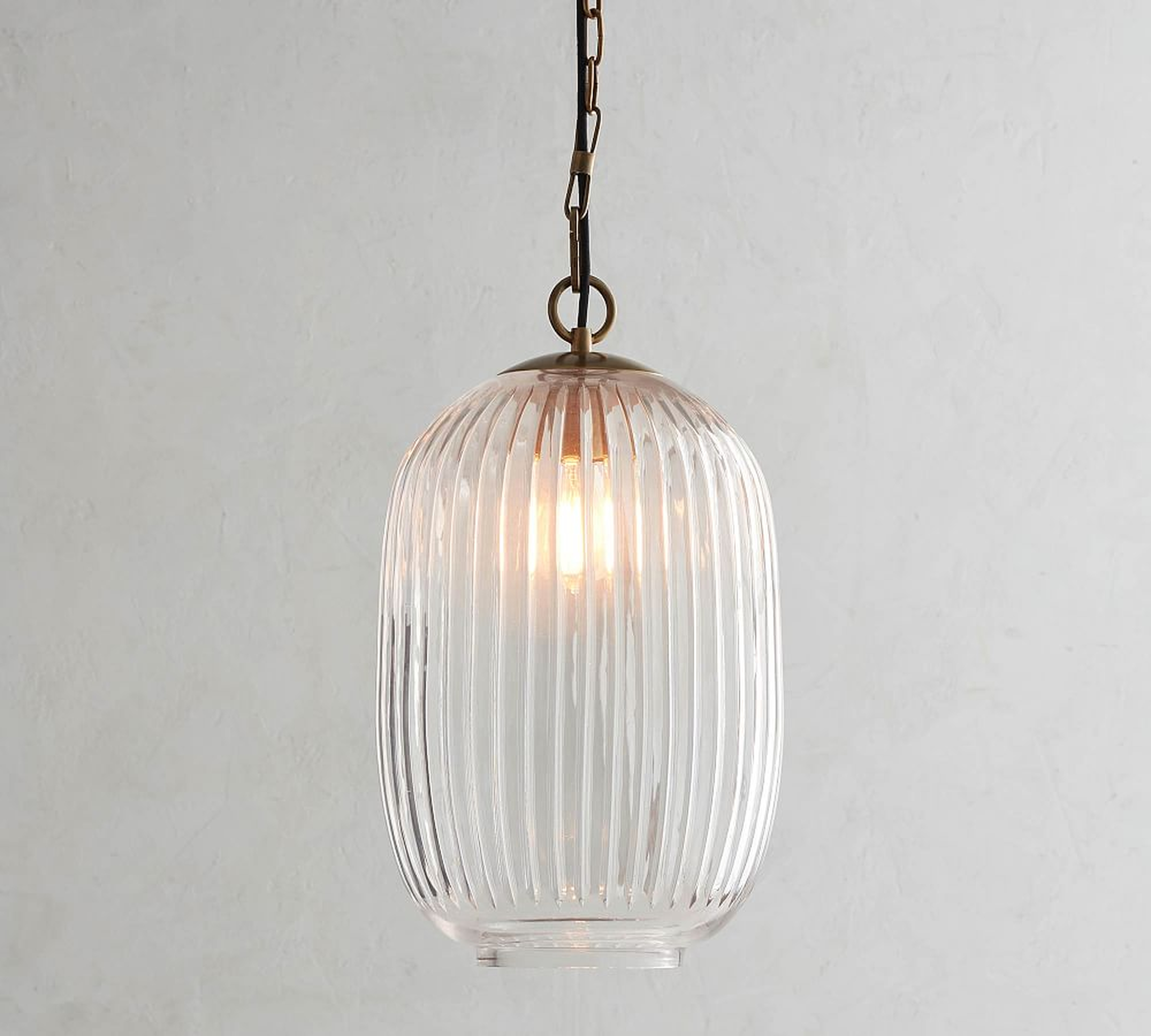 Natale Ribbed Glass Pendant, Oval, Antique Brass - Pottery Barn
