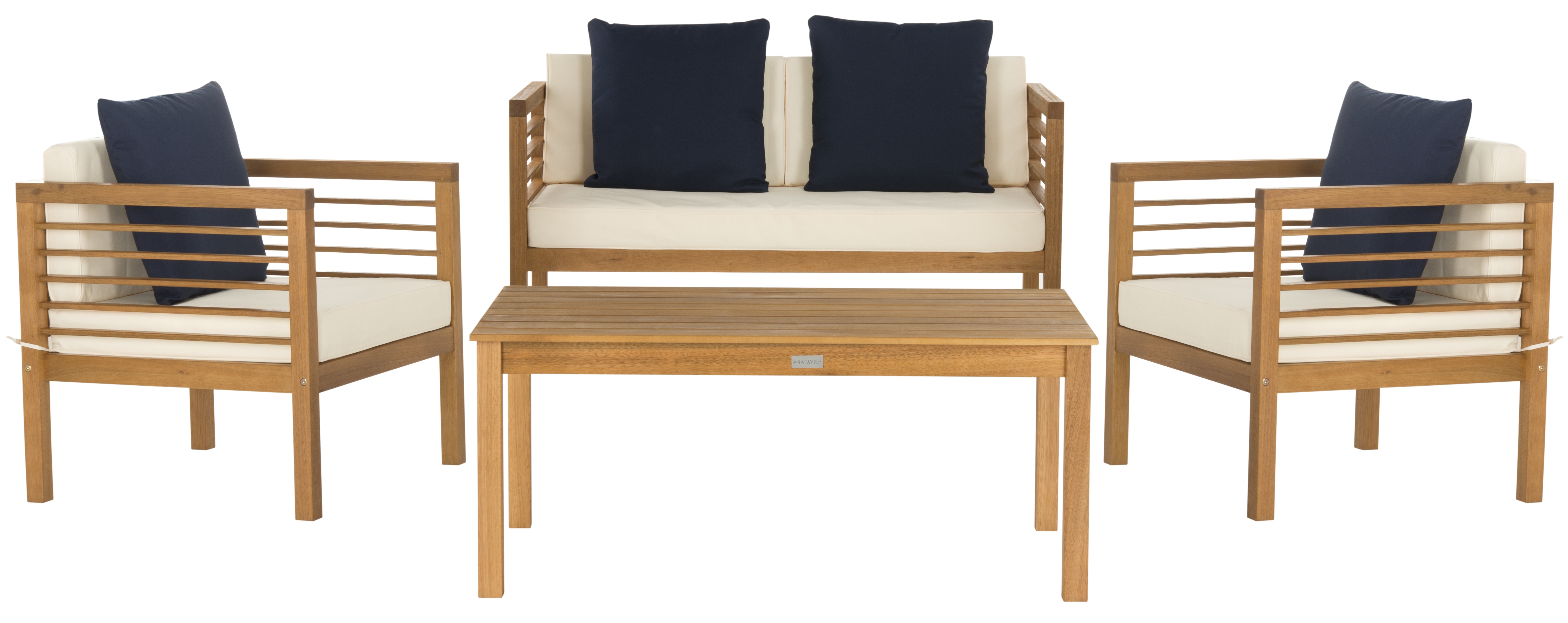Alda 4 Piece Outdoor Set With Accent Pillows - Natural/White/Navy - Arlo Home - Arlo Home