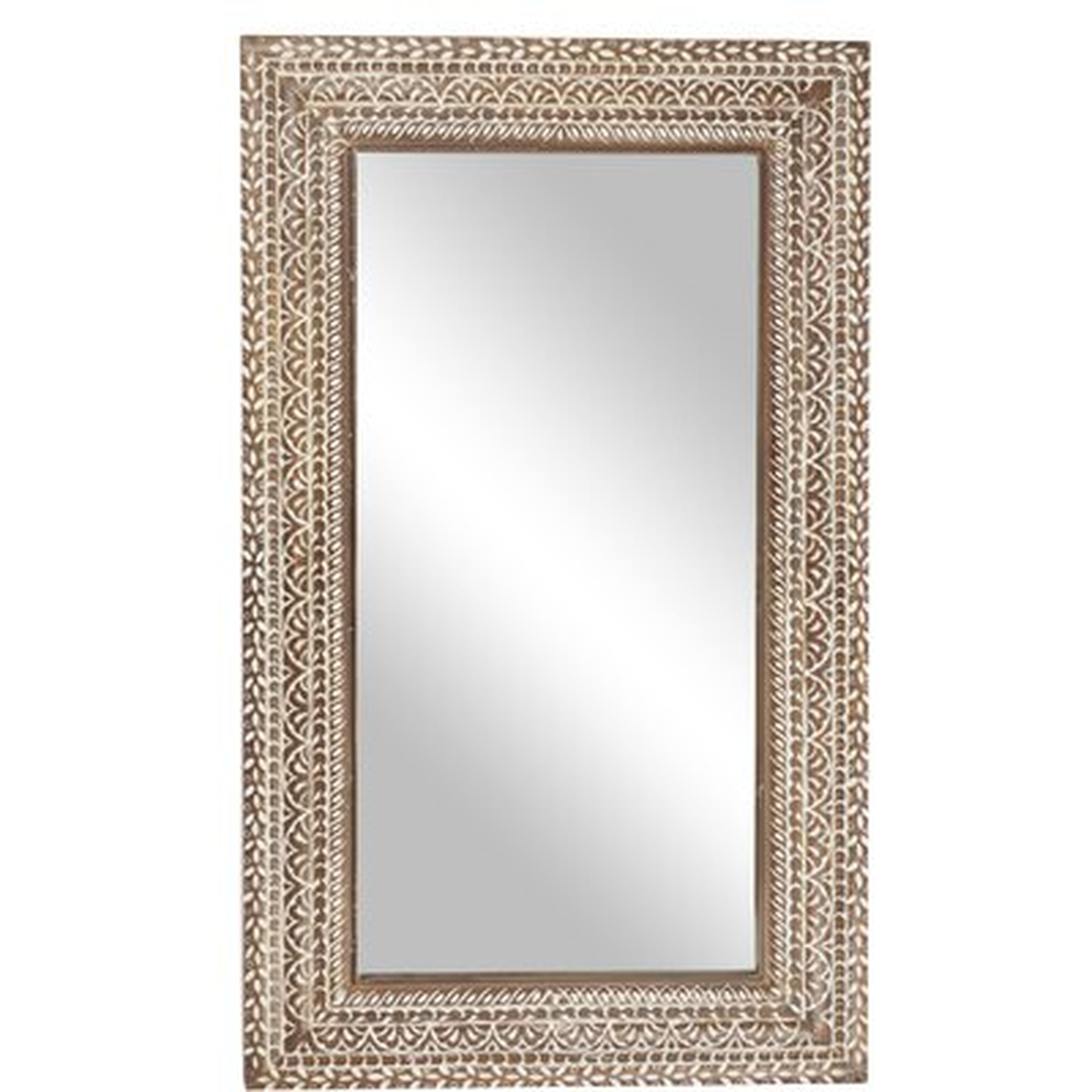 Extra Large Rectangular Brown And White Carved Wood Wall Mirror, 36" X 60" - Wayfair