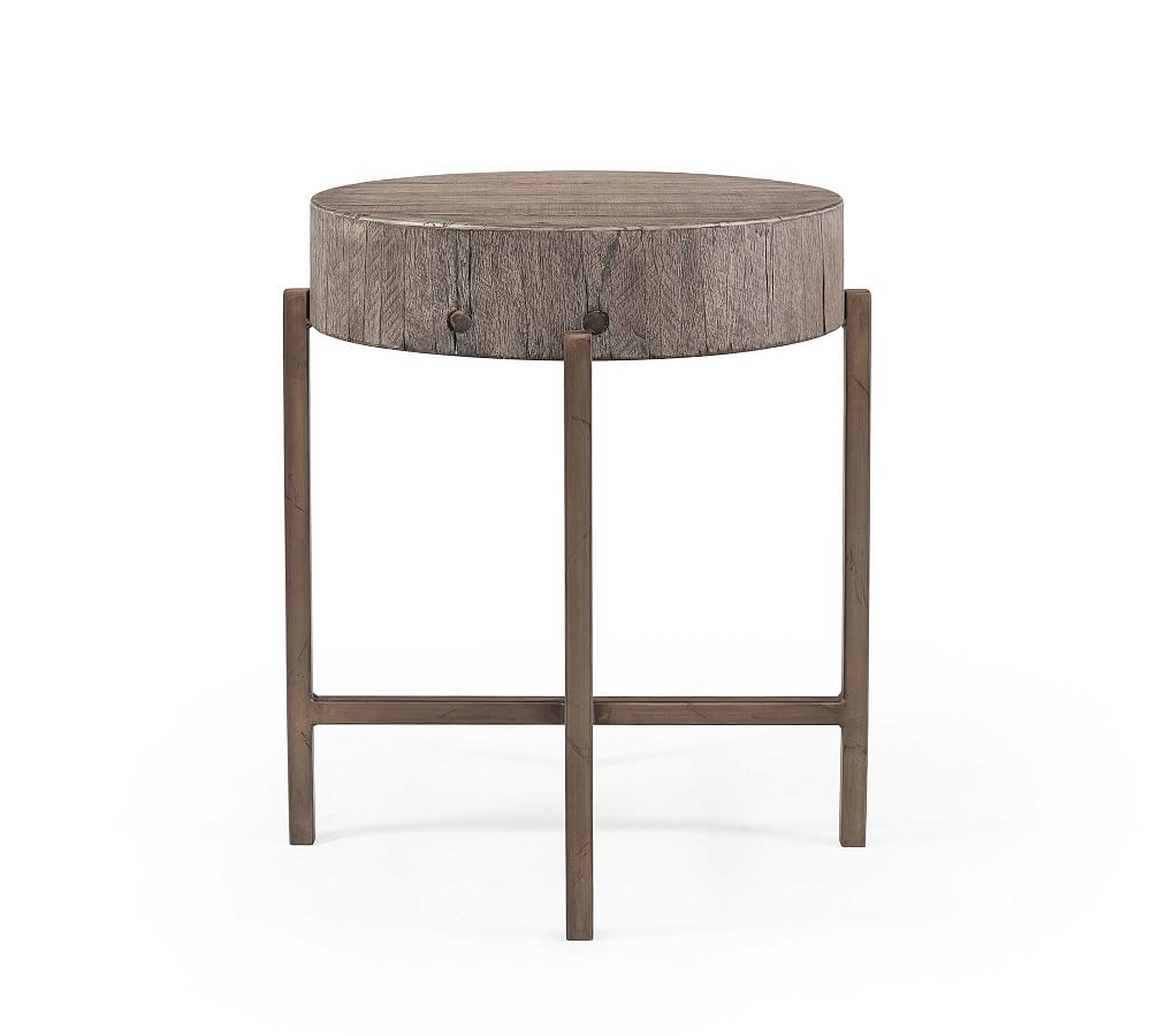 Fargo Reclaimed Wood Round End Table, Distressed Gray - Pottery Barn