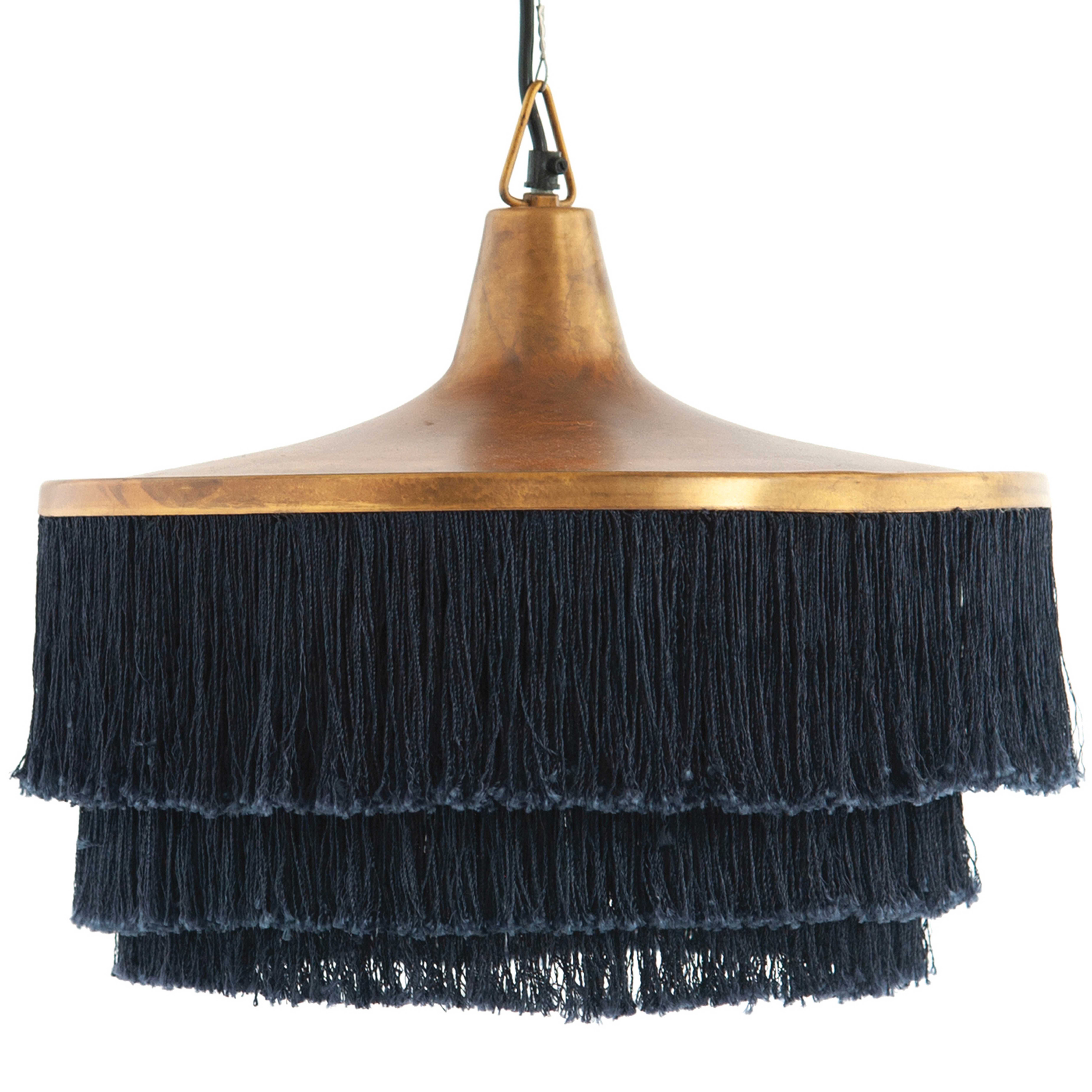 Creative Co-Op Modern Boho Metal Ceiling Light with Fringe, Charcoal - Creative Co-Op
