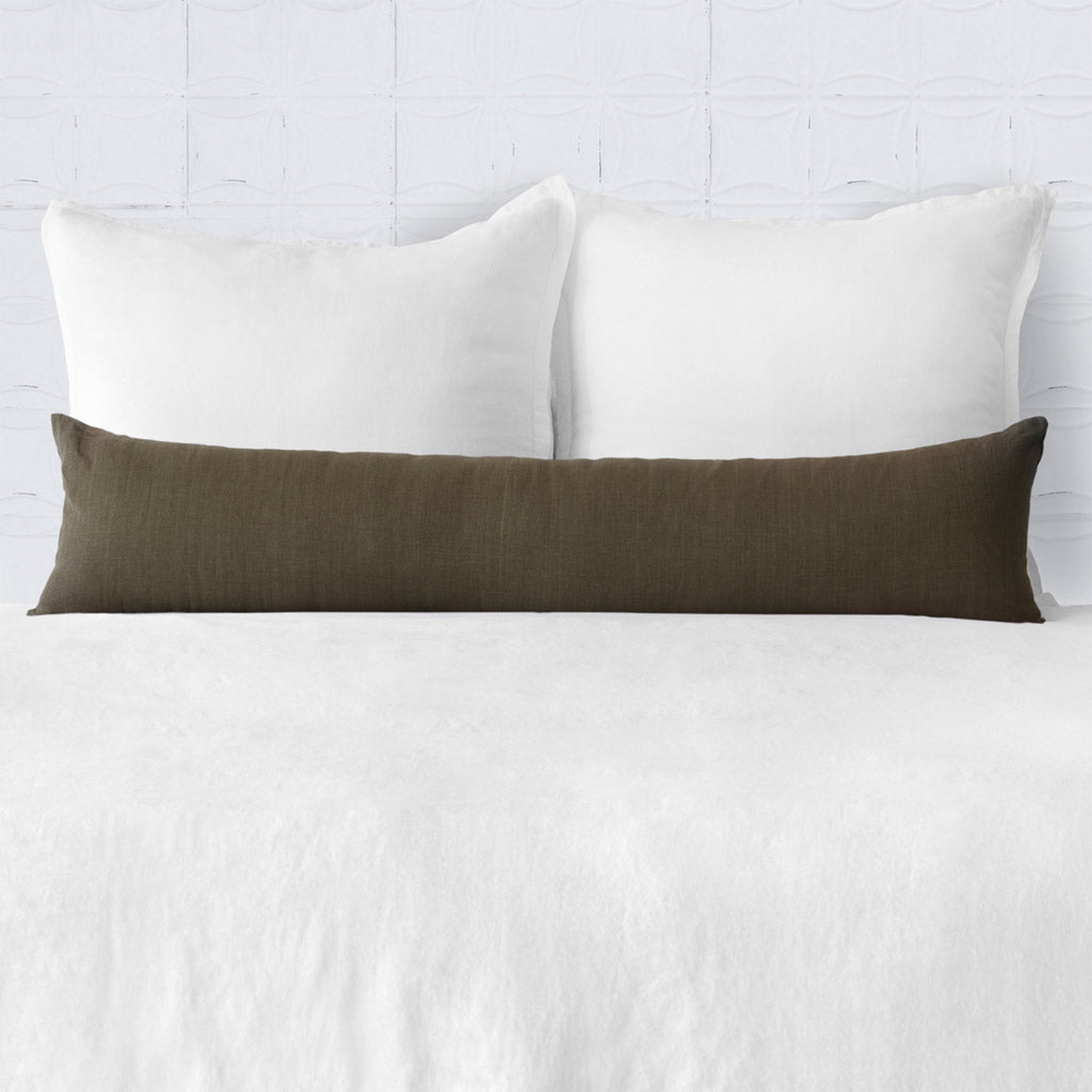 The Citizenry Prisha Linen Lumbar Pillow | 14" x 54" | Olive - The Citizenry
