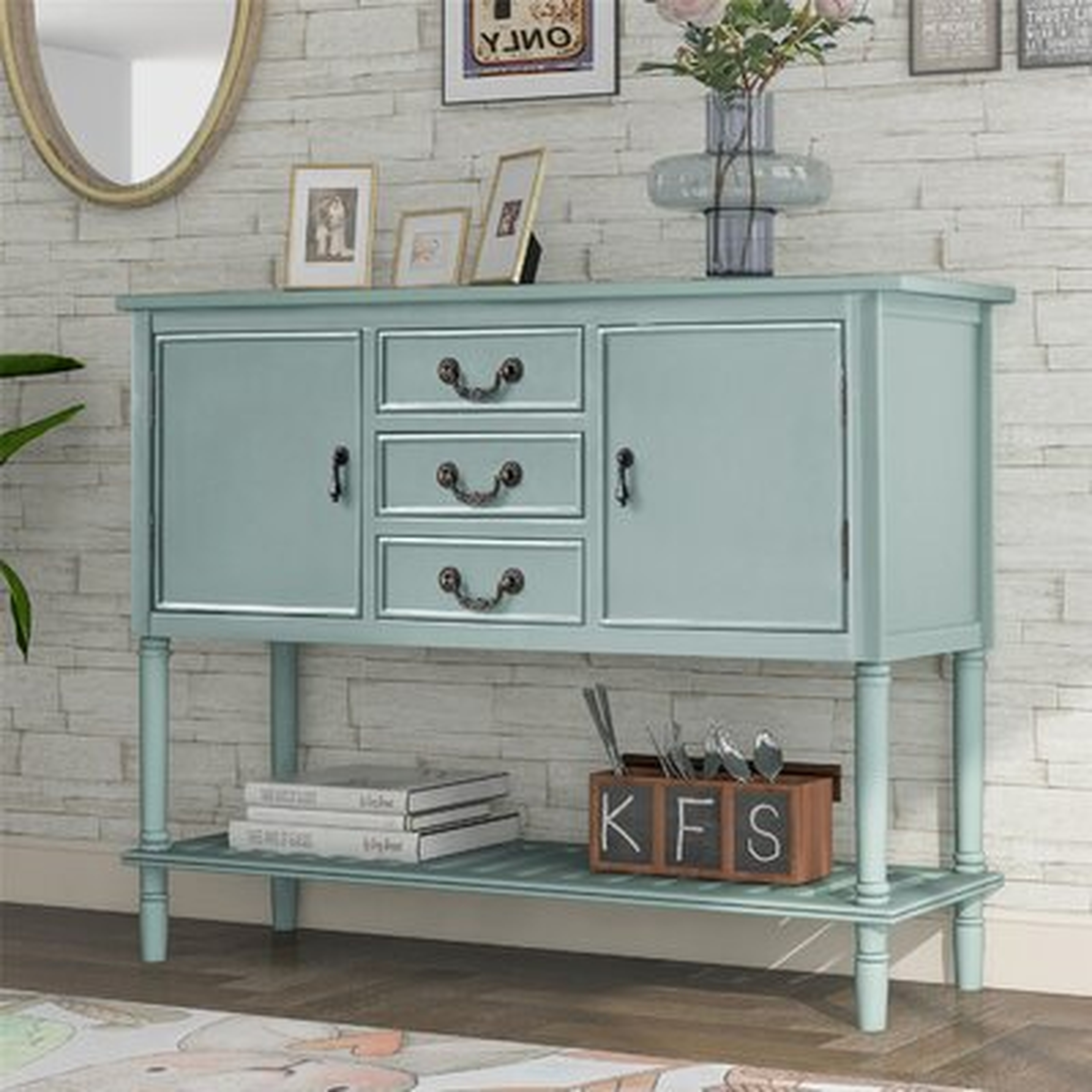 45'' Modern Console Table Sofa Table For Living Room With 3 Drawers, 2 Cabinets And 1 Shelf, Navy Blue - Wayfair