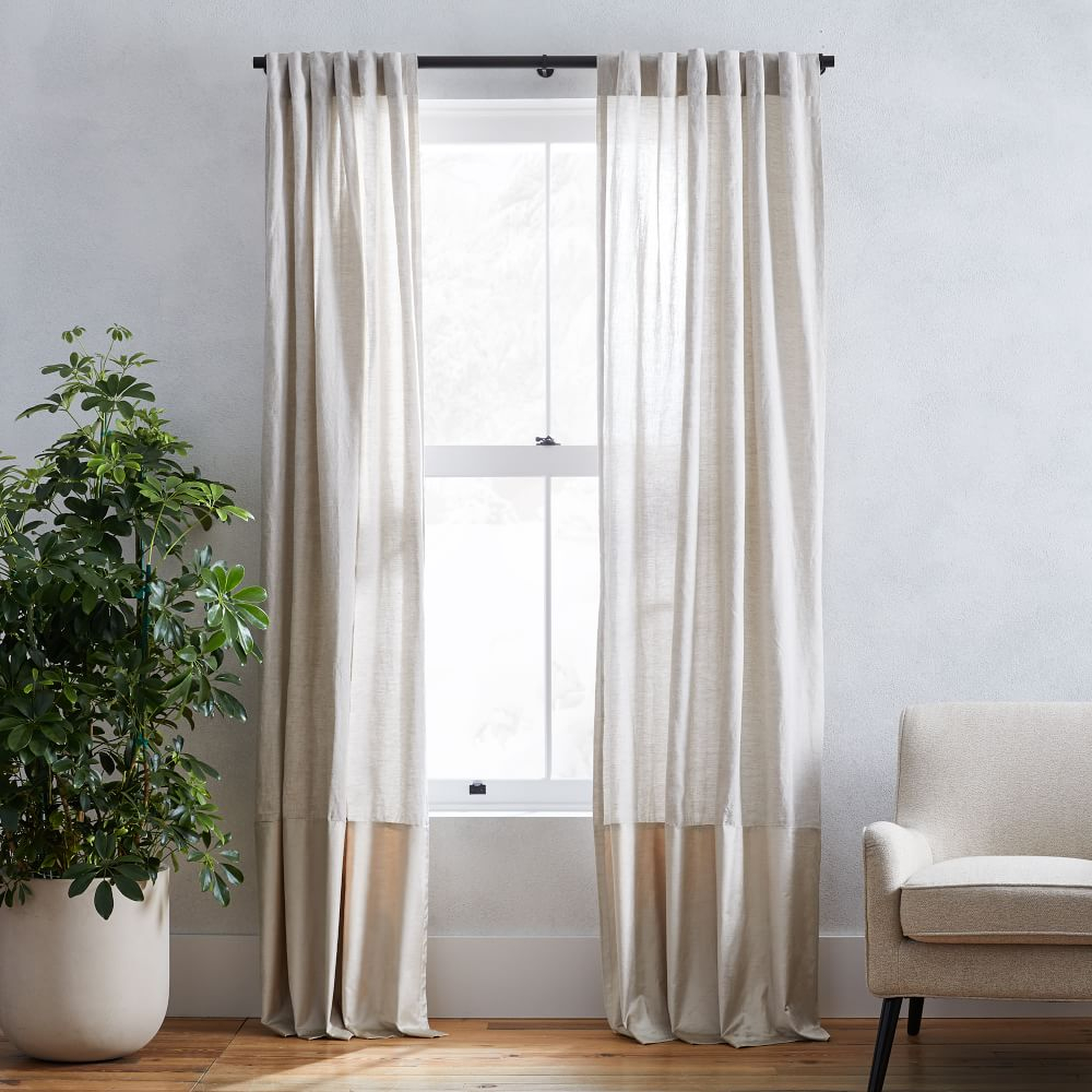 European Flax Linen + Luster Velvet Curtain, Natural/Sand 48"x108" - West Elm