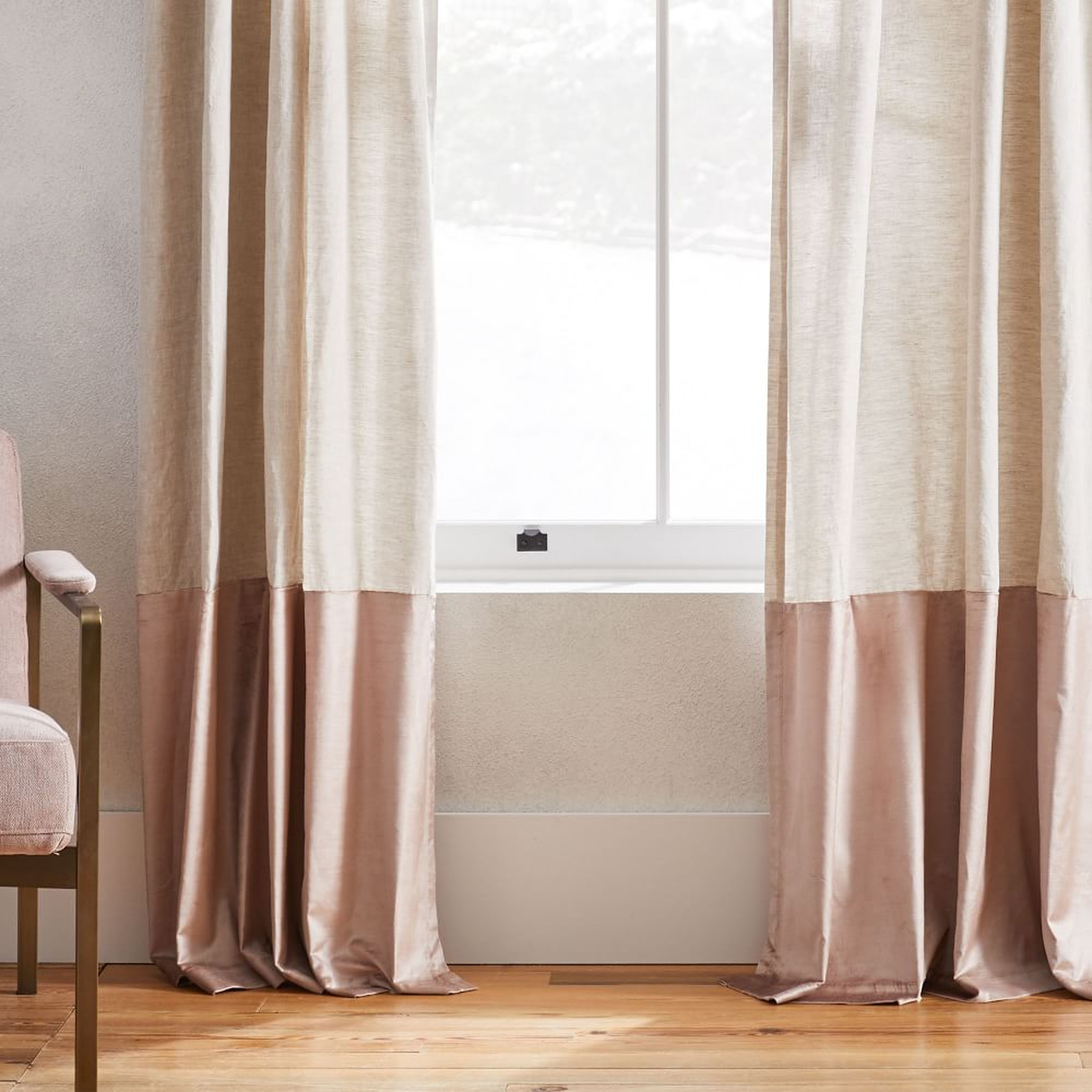 European Linen and Luster Velvet Curtain, Natural/Dusty Blush, 48"x84", Set of 2 - West Elm