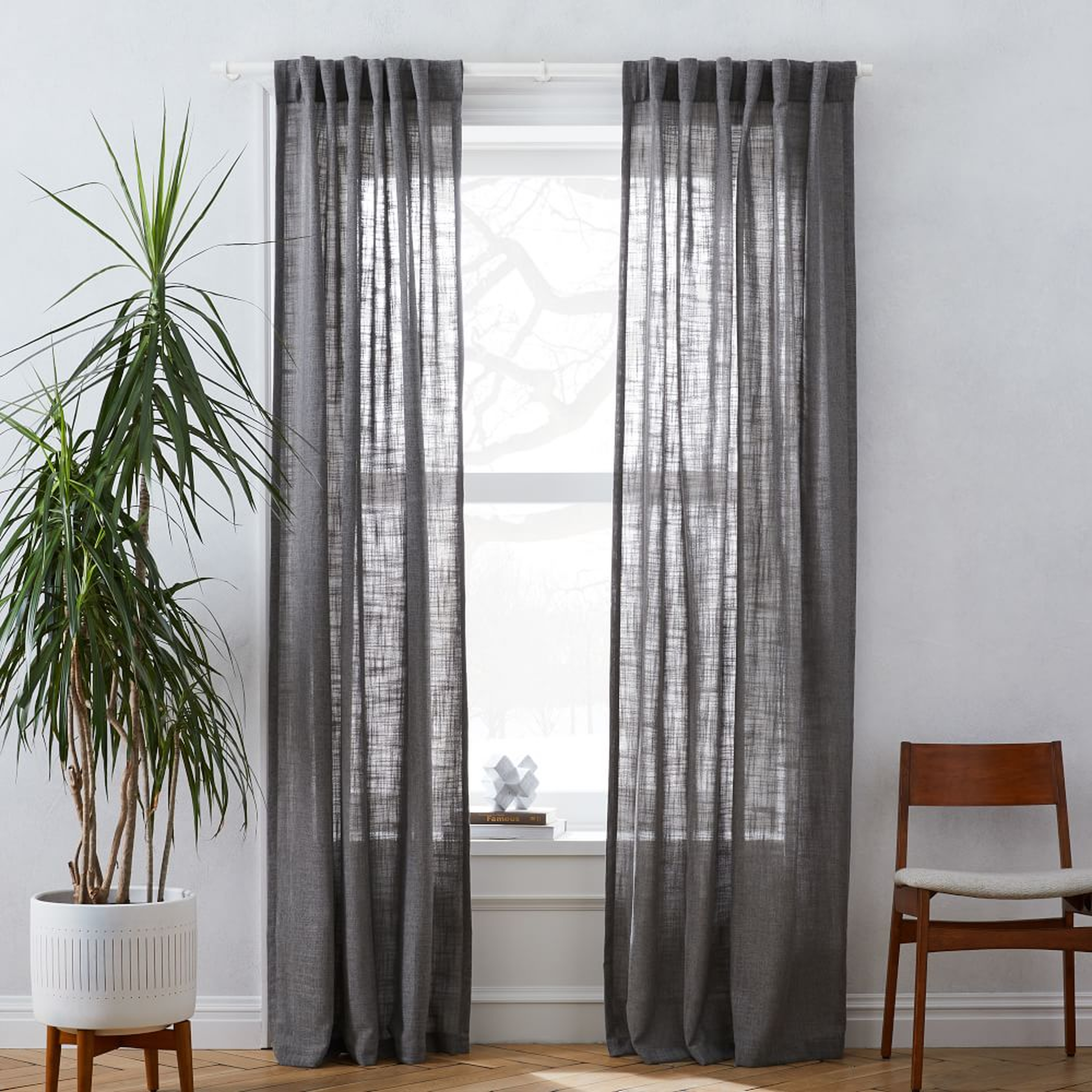 Crossweave Curtain with Blackout Lining, Charcoal, 48"X96" - West Elm