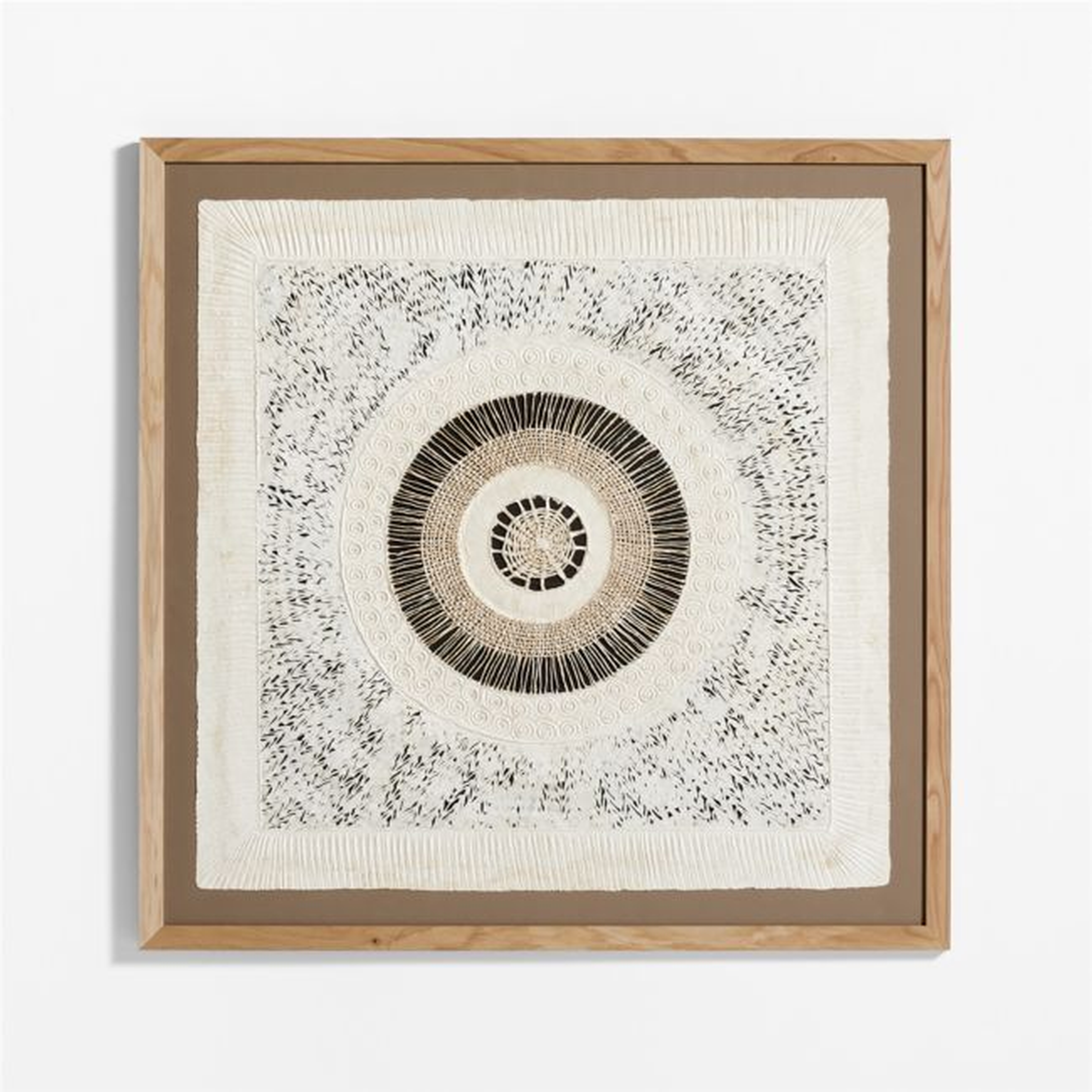 "Circulo de Papel" by Julio Laja Chichicaxtle 43"x43" in White Oak Frame Hand-Crafted Paper Wall Art - Crate and Barrel