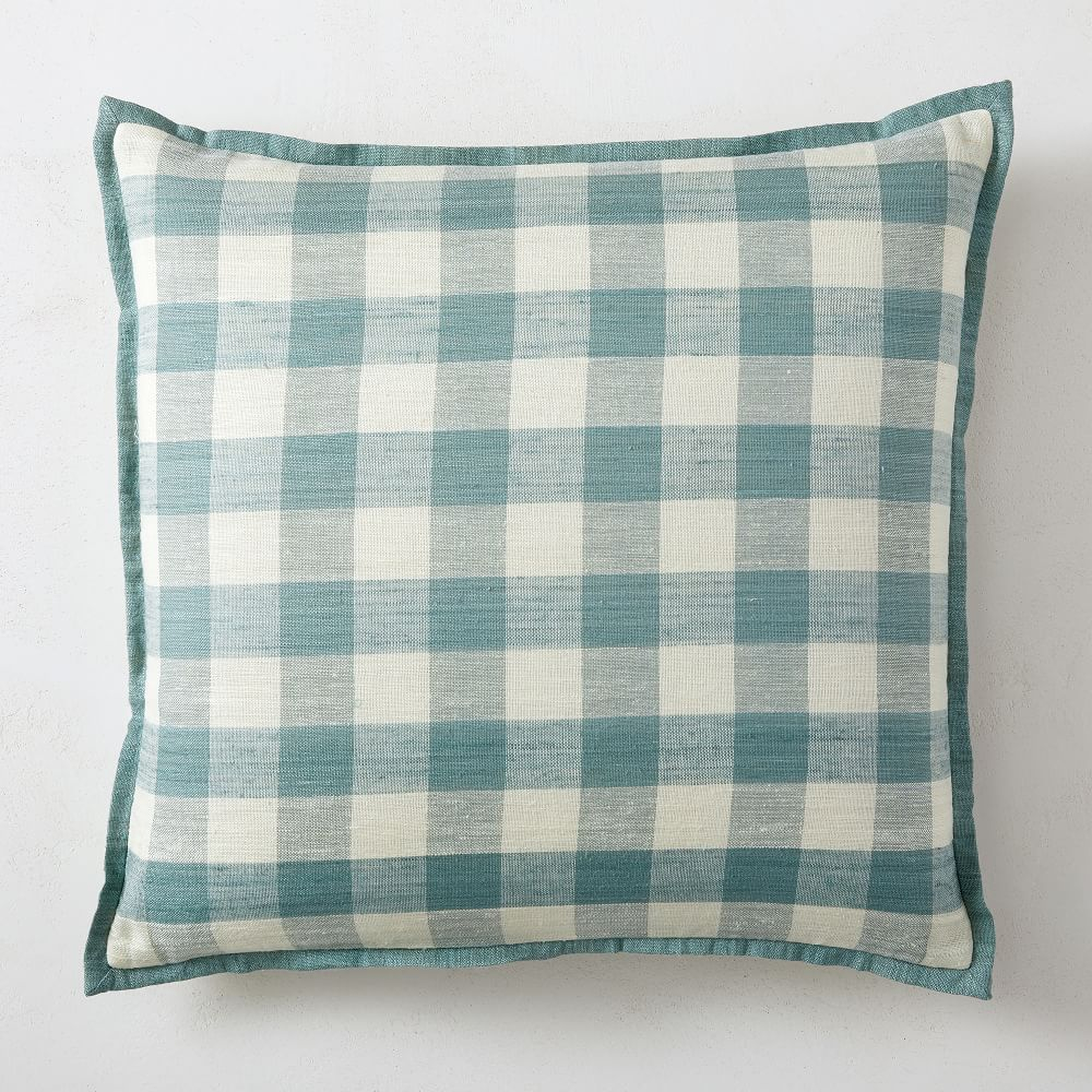 Heather Taylor Home Gingham Silk Flange Pillow Cover, 20"x20", Sage - West Elm