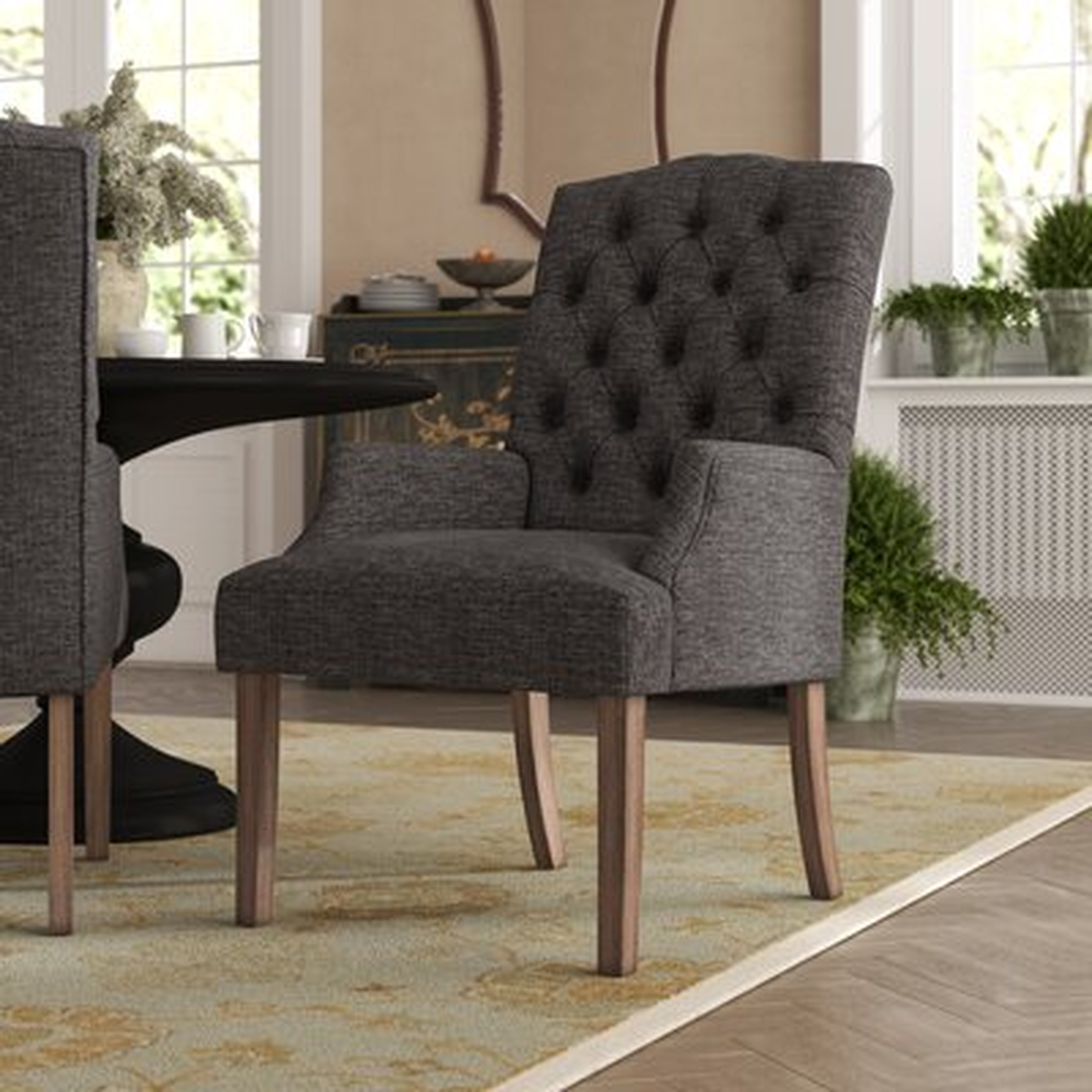Lila Tufted Linen Arm Chair in Dark Gray - Wayfair