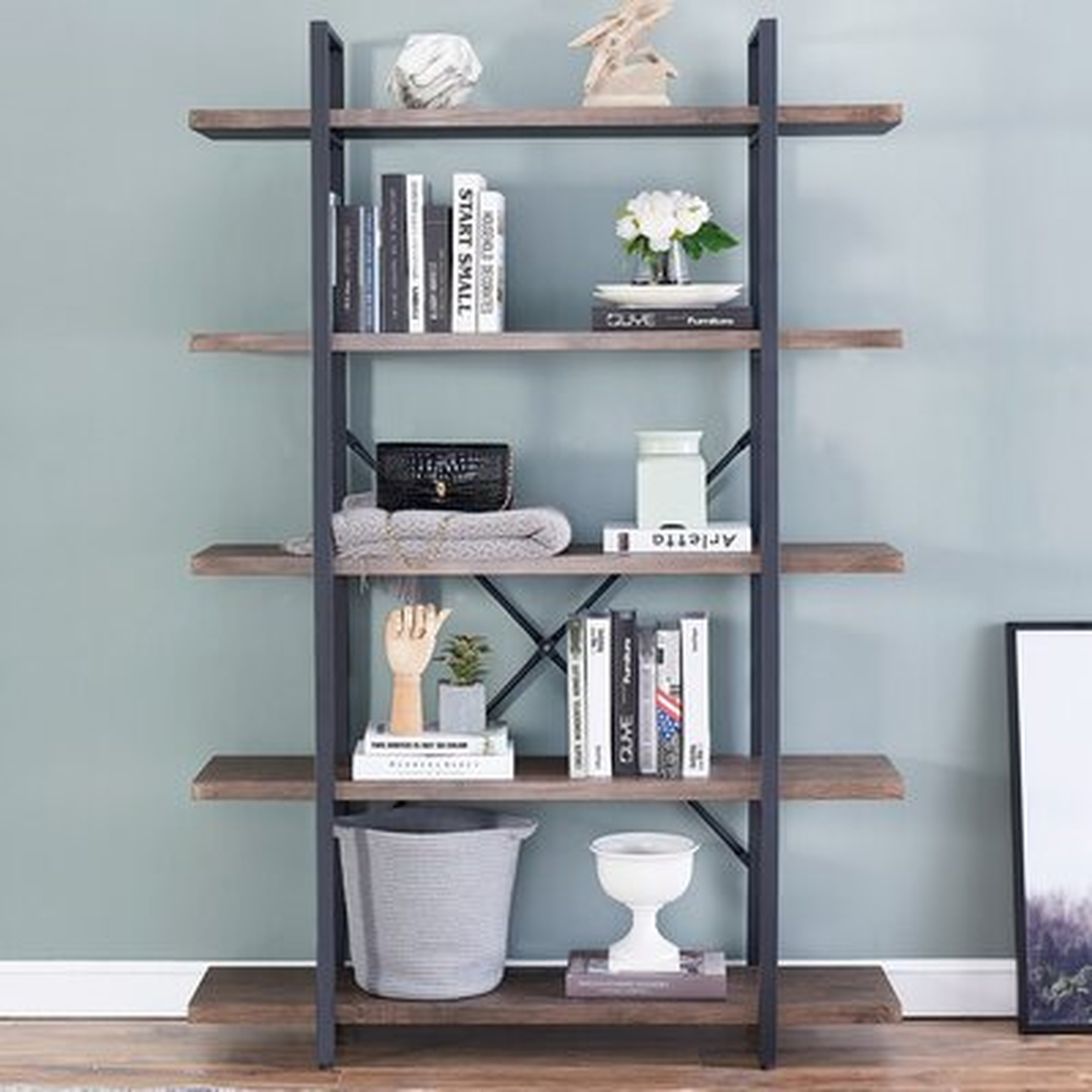 5-Shelf Vintage Industrial Style Bookcase, Rustic Farmhouse Storage Shelves With Metal Frame, Open Wide Office Book Shelf, Dark Brown - Wayfair