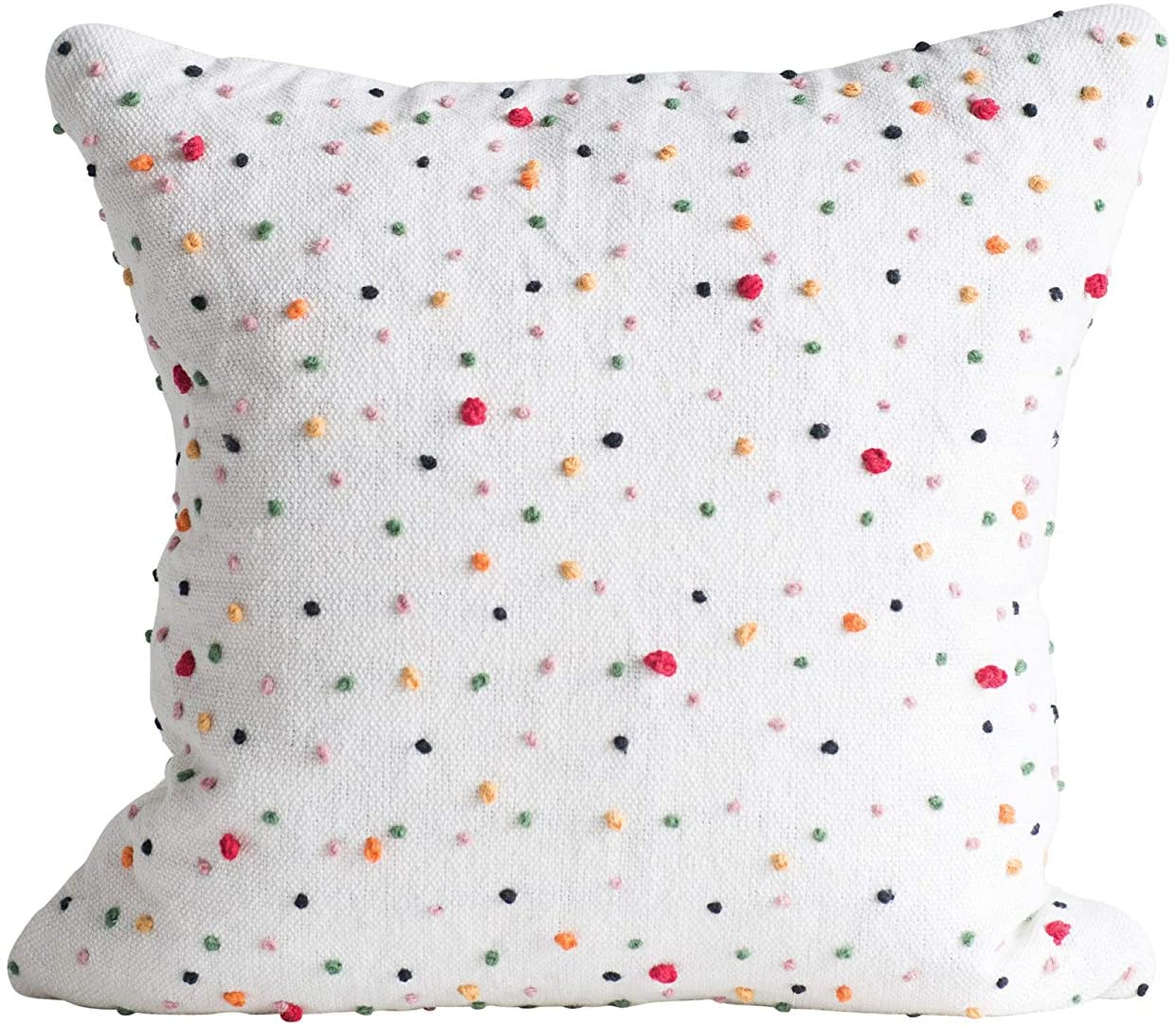 Square White Cotton Pillow with Multicolor Polka Dots & French Knots - Nomad Home