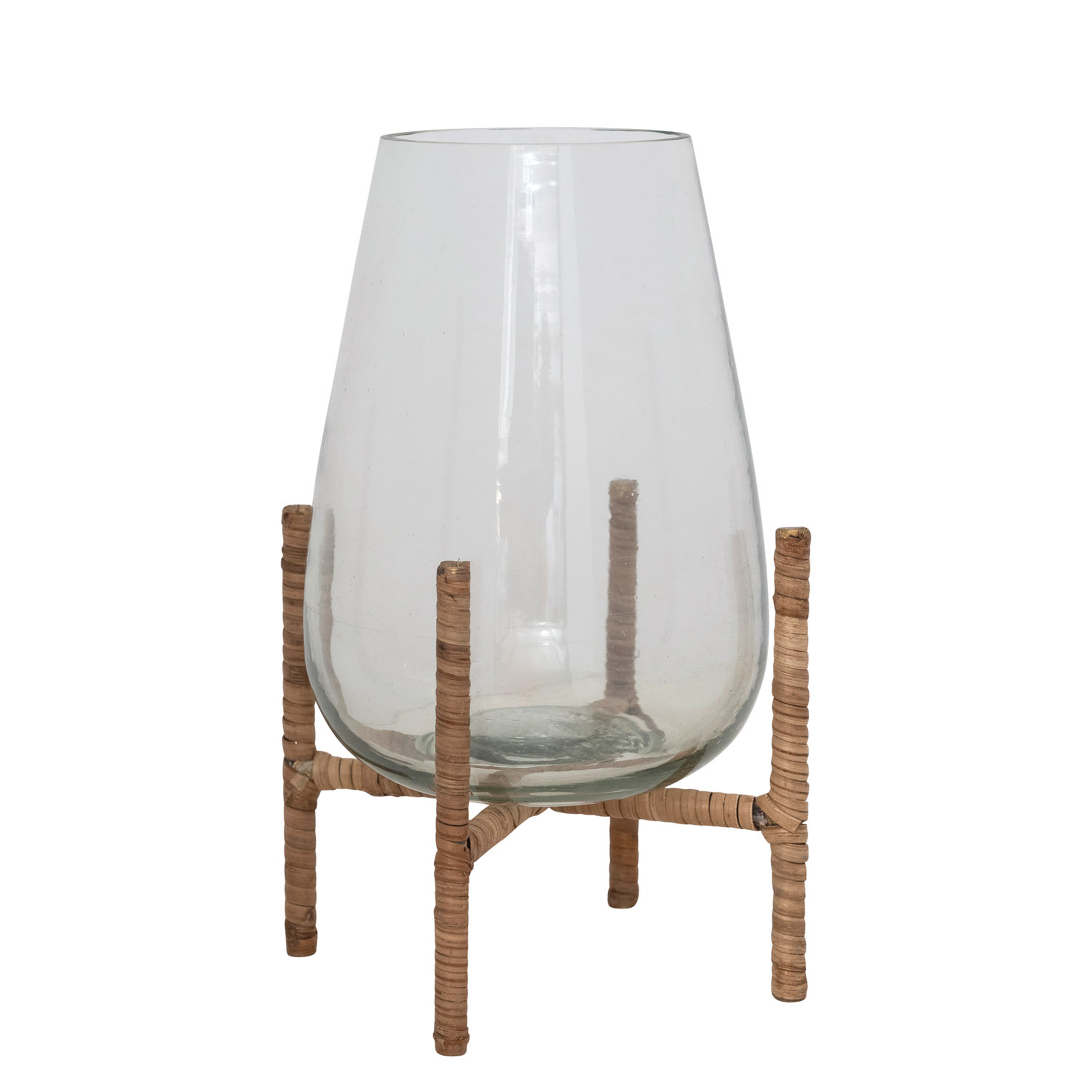Glass Vase with Rattan Wrapped Metal Stand - Bloomingville