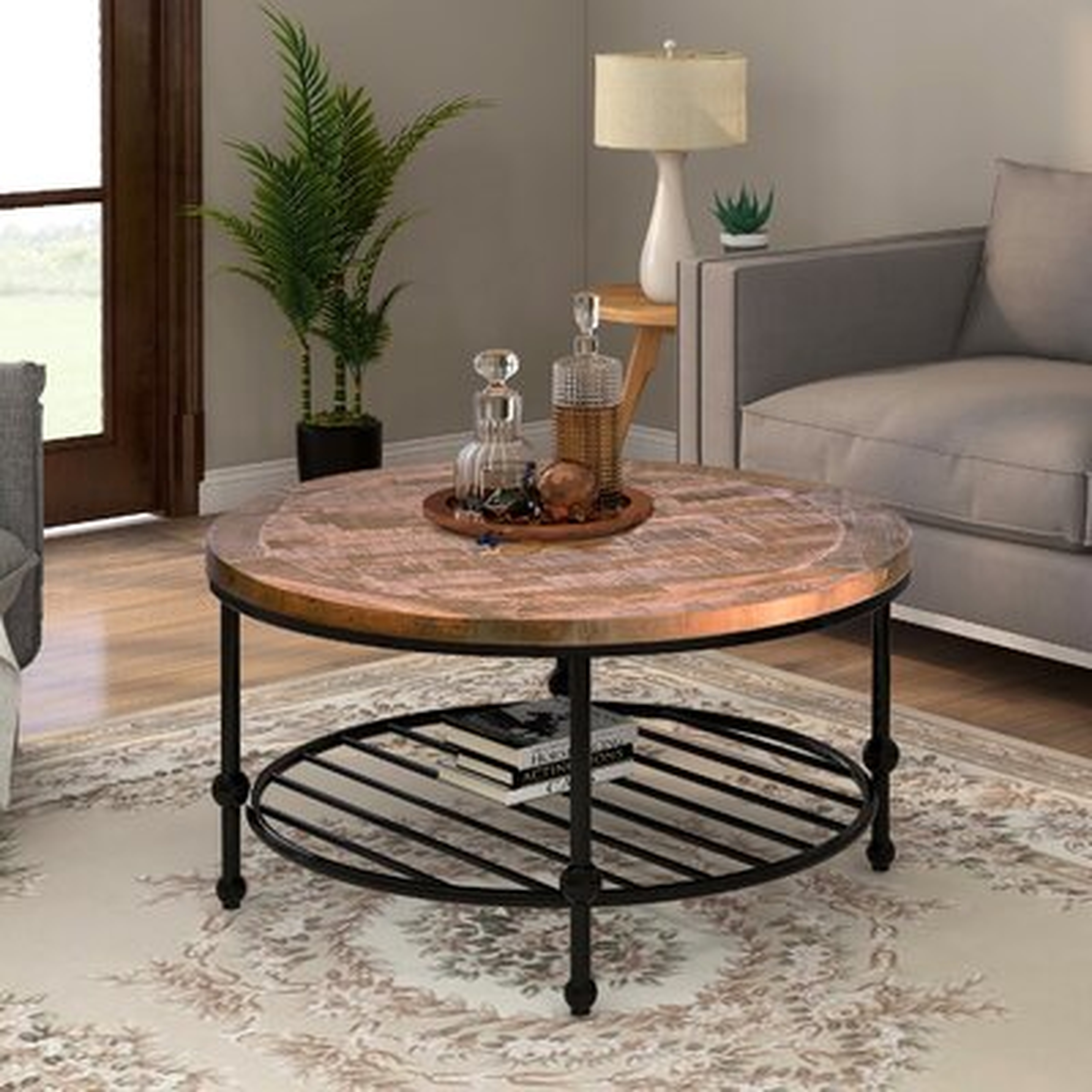Rustic Natural Round Coffee Table With Storage Shelf For Living Room,round - Wayfair