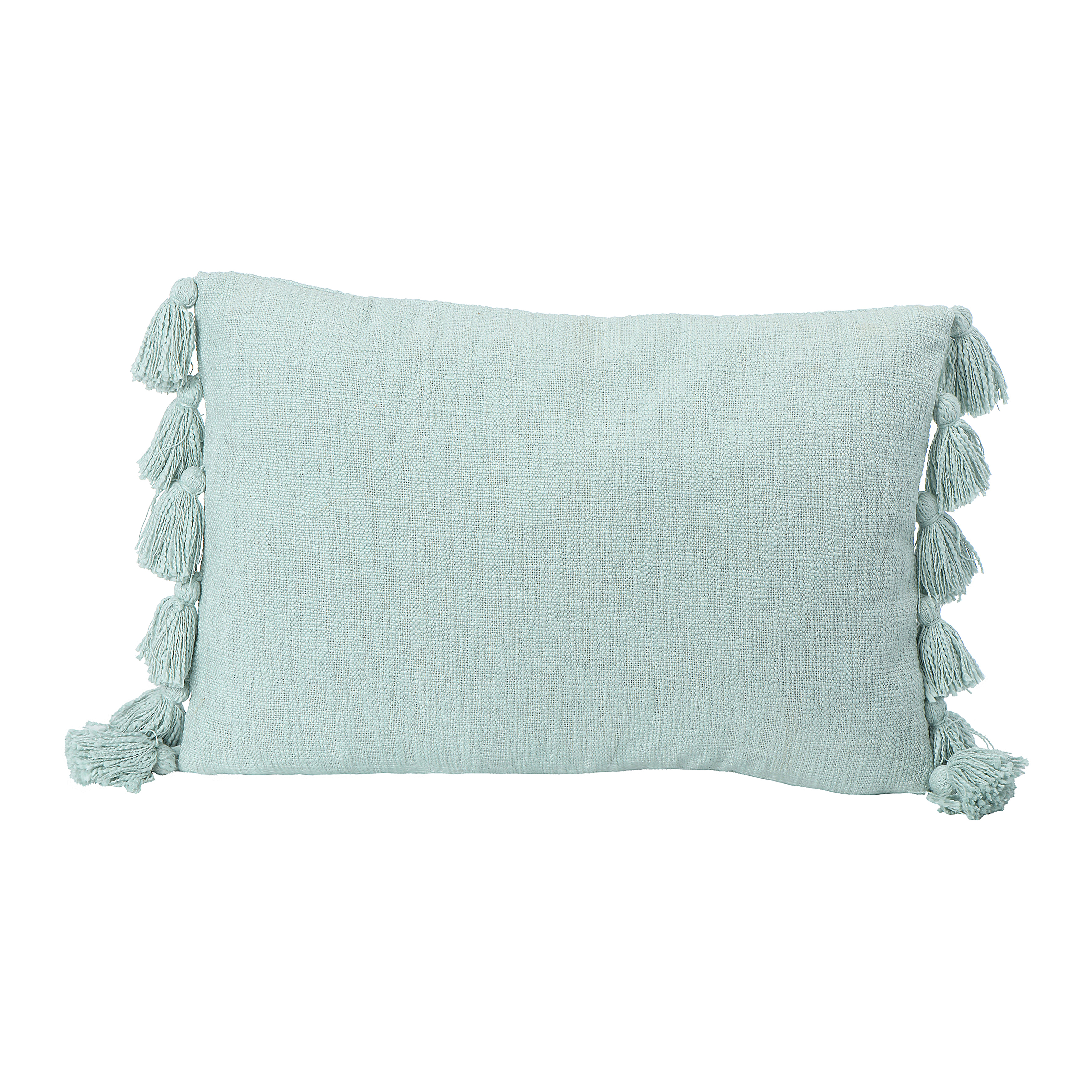 Lumbar Aqua w/Tassels Cotton Slub Pillow - Nomad Home